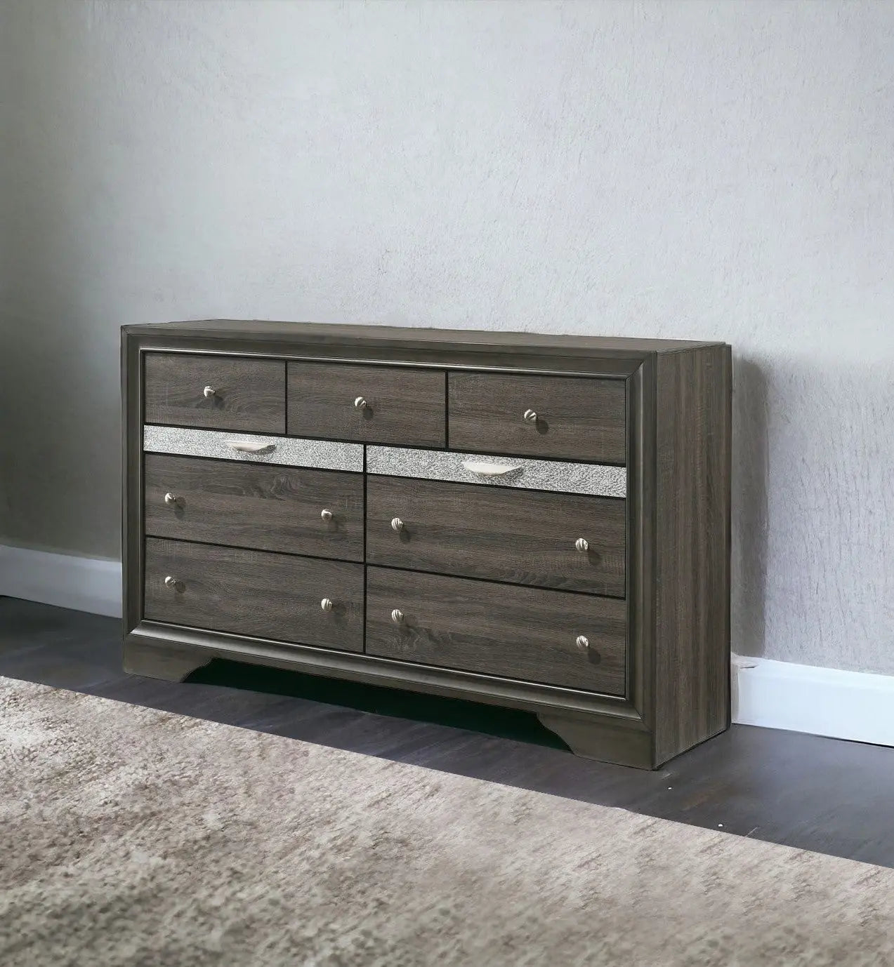 63" Gray Solid and Manufactured Wood Nine Drawer Triple Dresser - GreatEagleInc