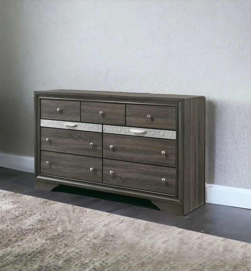 63" Gray Solid and Manufactured Wood Nine Drawer Triple Dresser - GreatEagleInc
