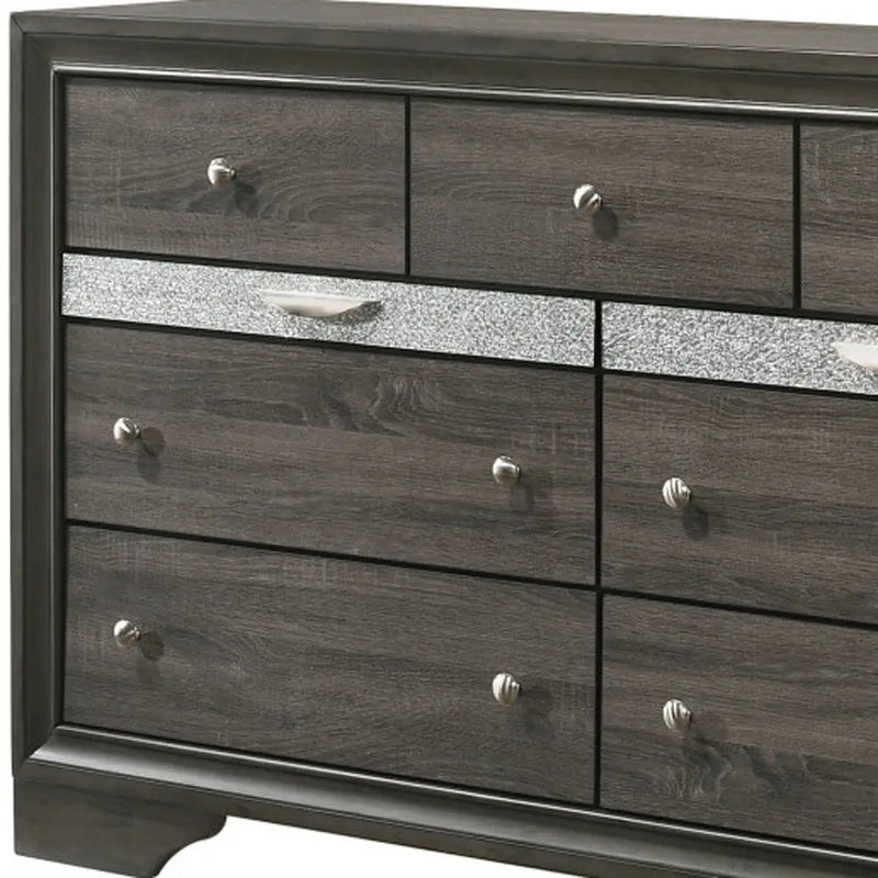 63" Gray Solid and Manufactured Wood Nine Drawer Triple Dresser - GreatEagleInc