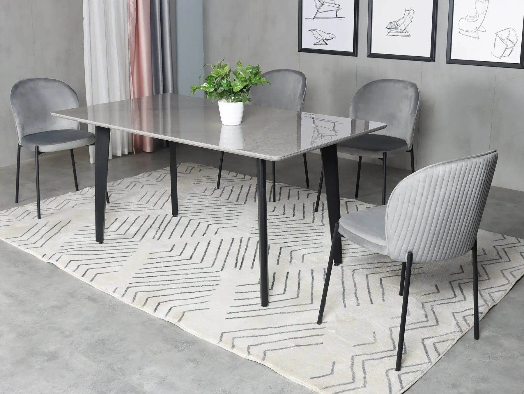 63" Gray Stone and Metal Dining Table Homeroots Kitchen & Dining