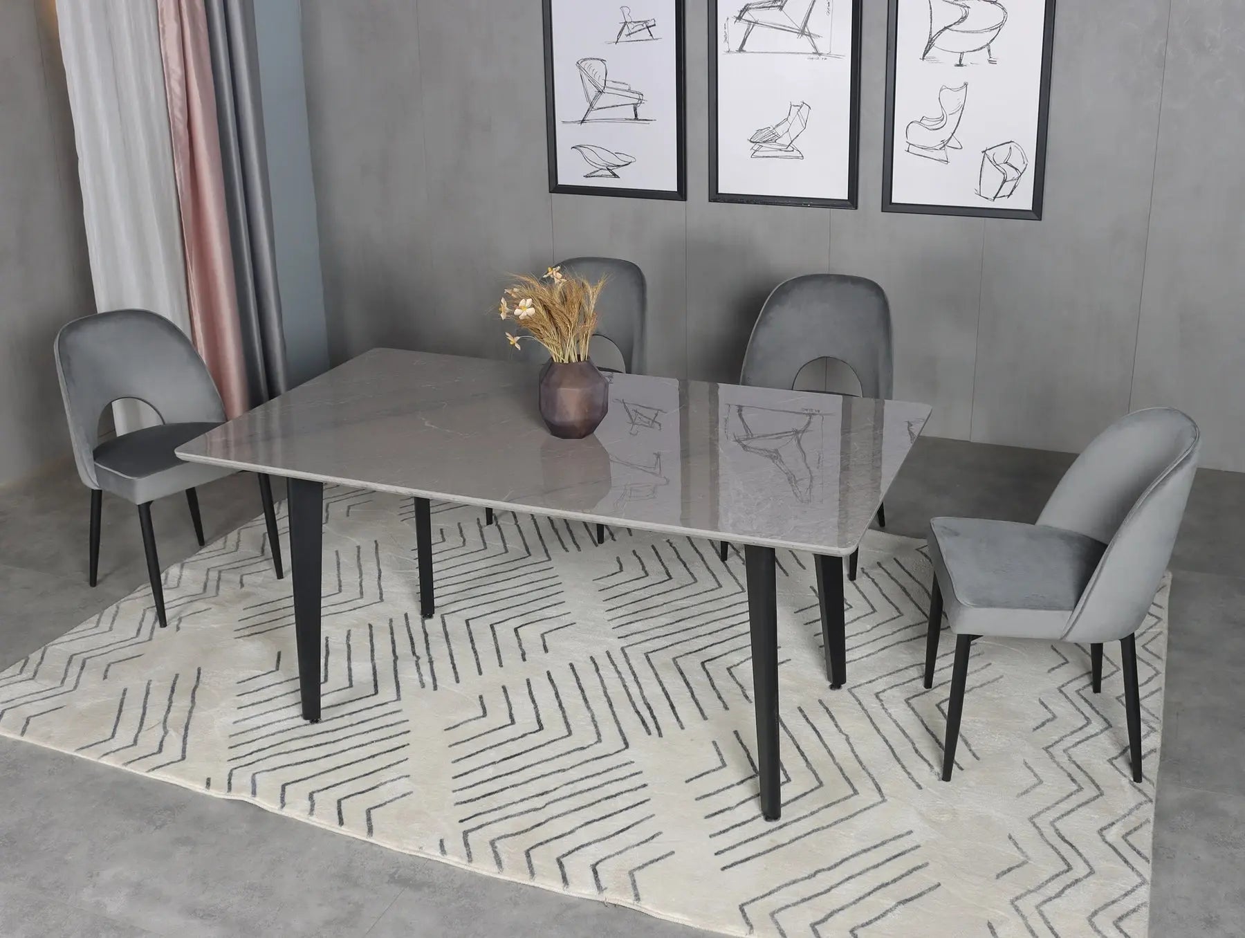 63" Gray Stone and Metal Dining Table Homeroots Kitchen & Dining