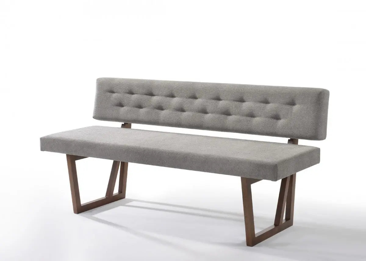 63" Gray and Brown Upholstered Linen Blend Dining Bench Homeroots Living Room