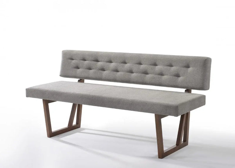 63" Gray and Brown Upholstered Linen Blend Dining Bench Homeroots Living Room