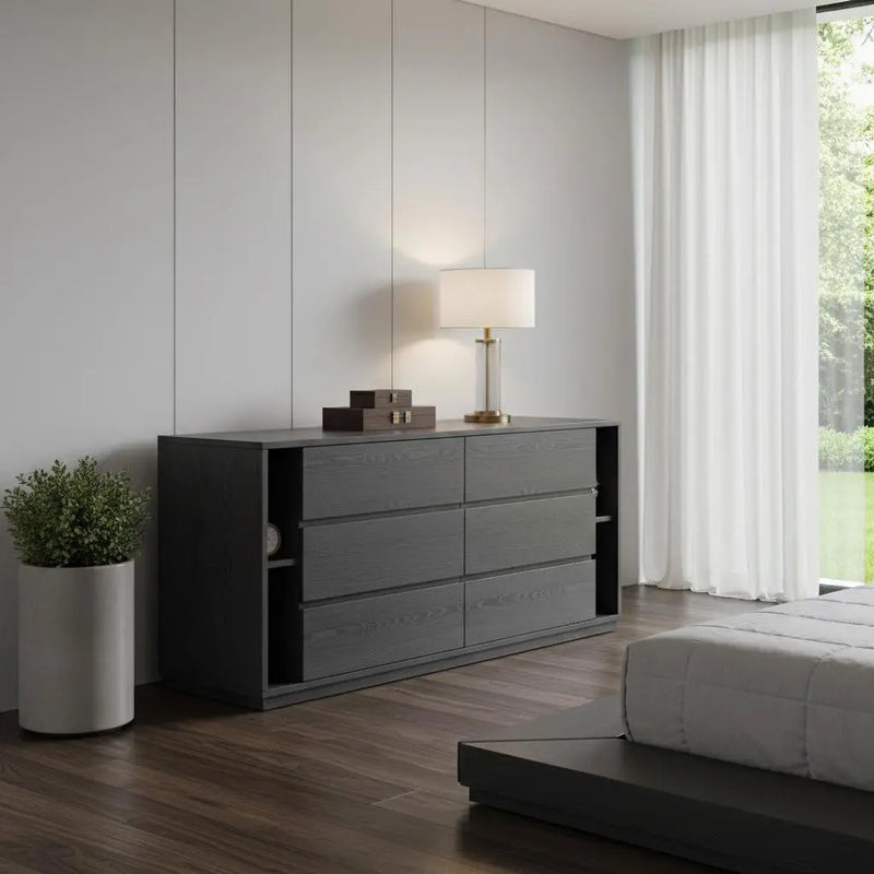 63" Grey Solid Wood Six Drawer Double Dresser Homeroots Bed & Bath