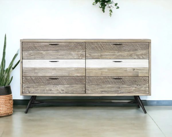 63" Natural and Ivory Solid Wood Six Drawer Double Dresser - GreatEagleInc