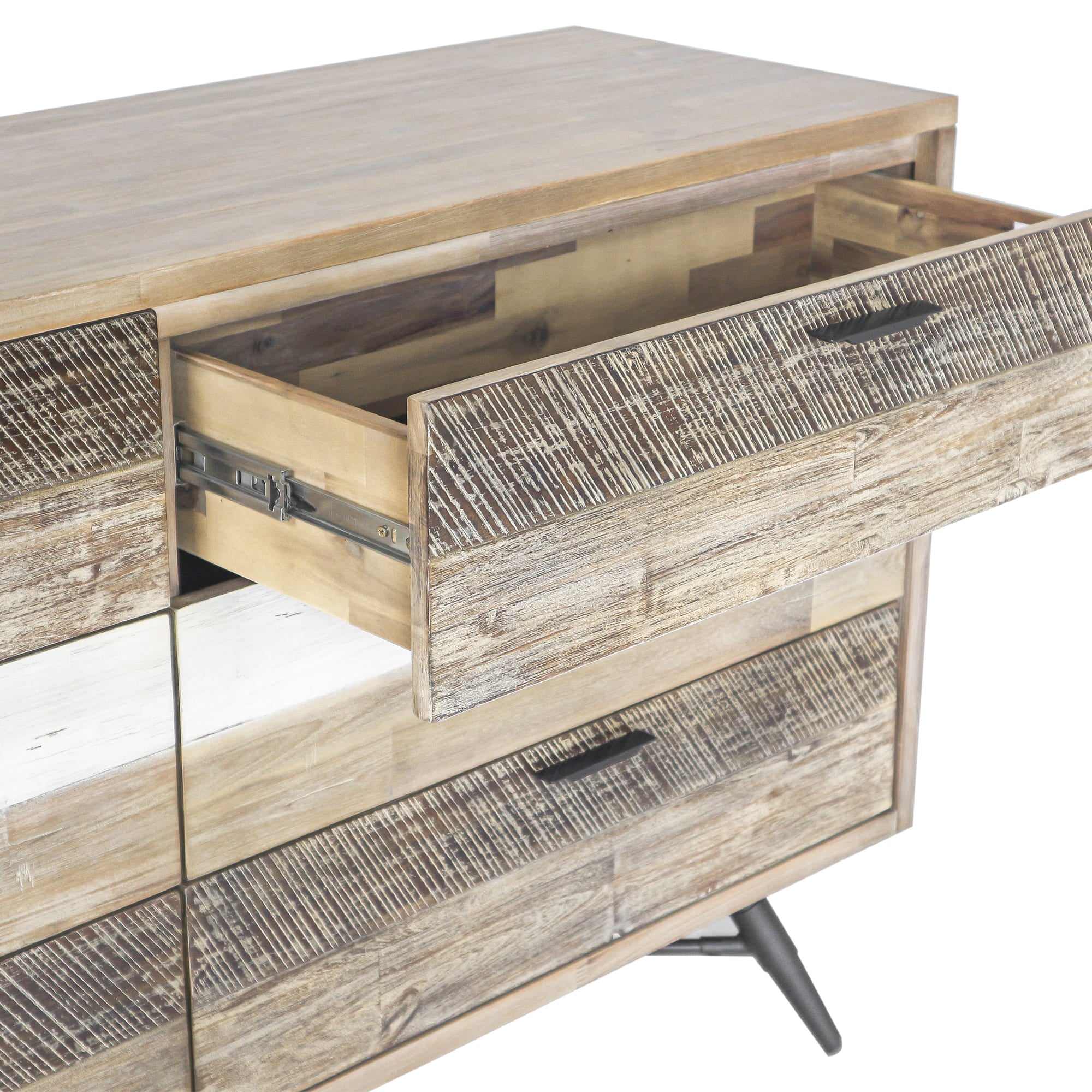 63" Natural and Ivory Solid Wood Six Drawer Double Dresser - GreatEagleInc
