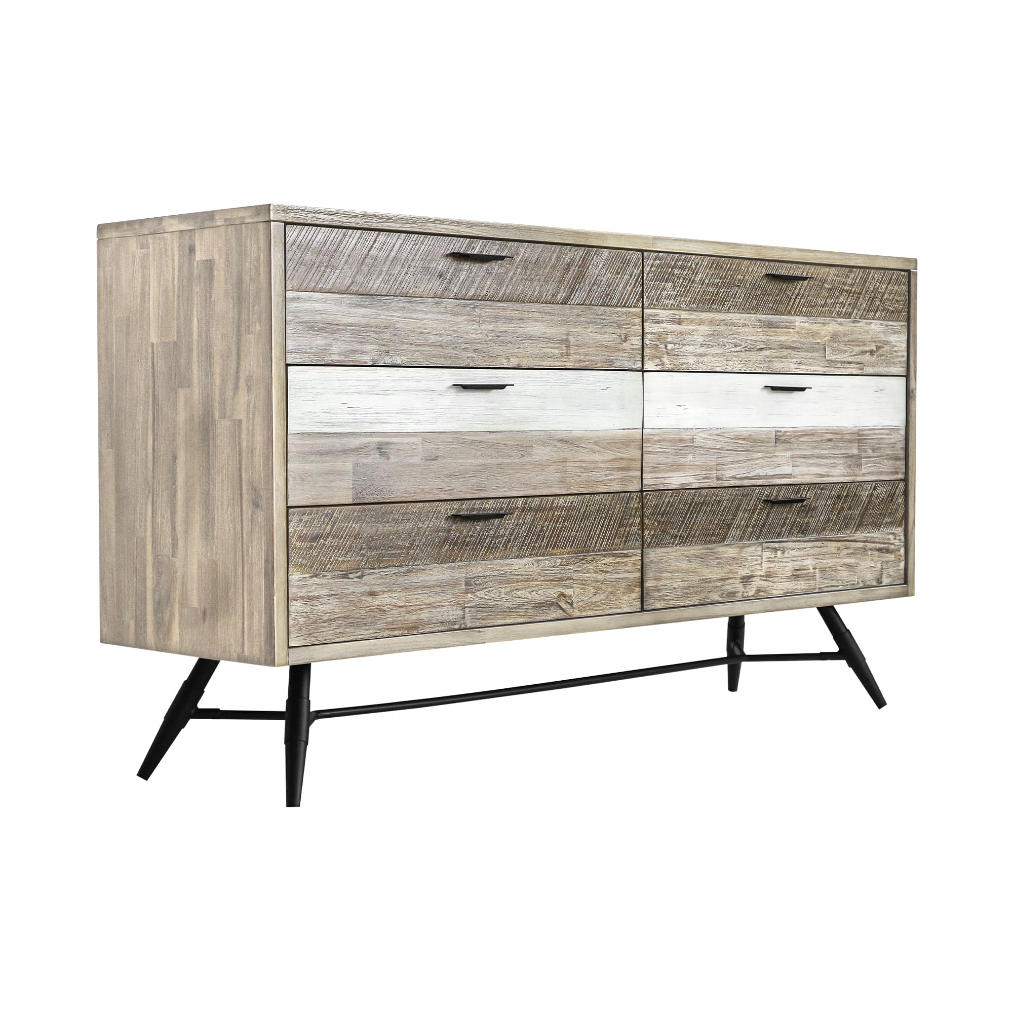 63" Natural and Ivory Solid Wood Six Drawer Double Dresser - GreatEagleInc
