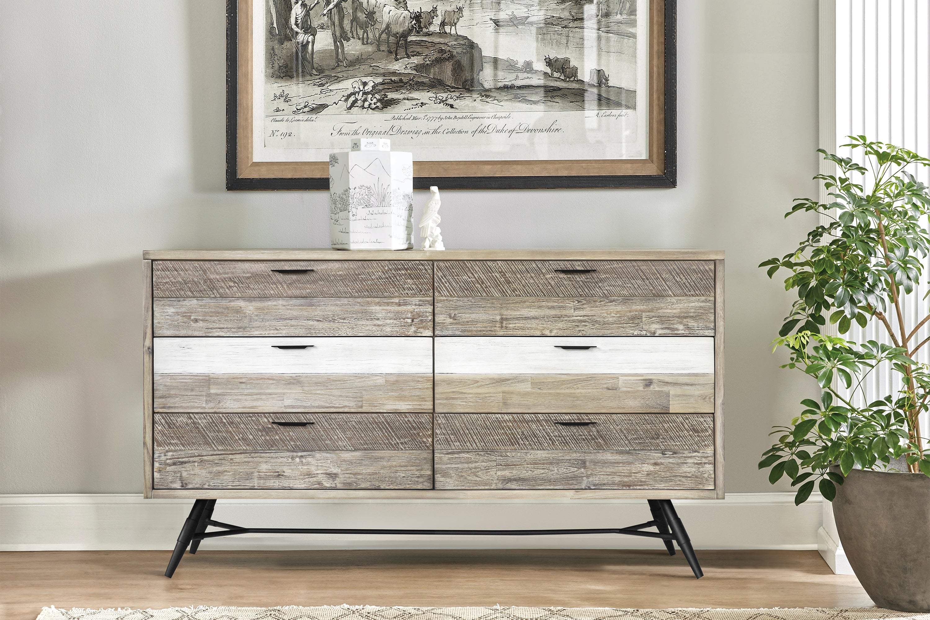 63" Natural and Ivory Solid Wood Six Drawer Double Dresser - GreatEagleInc