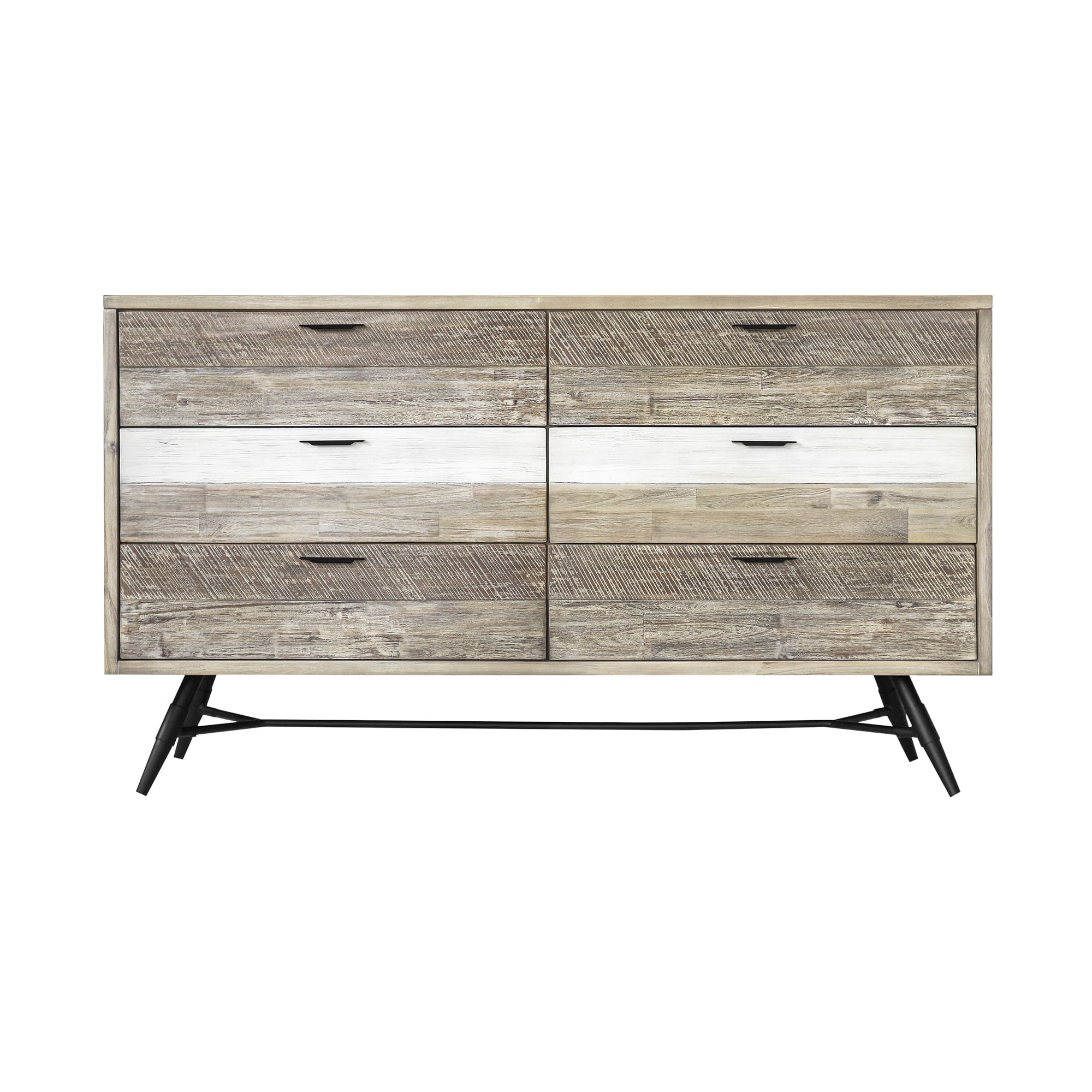 63" Natural and Ivory Solid Wood Six Drawer Double Dresser - GreatEagleInc