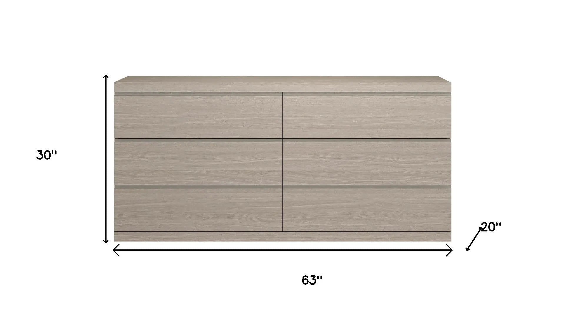63" Oak Wood Six Drawer Double Dresser Homeroots Bed & Bath