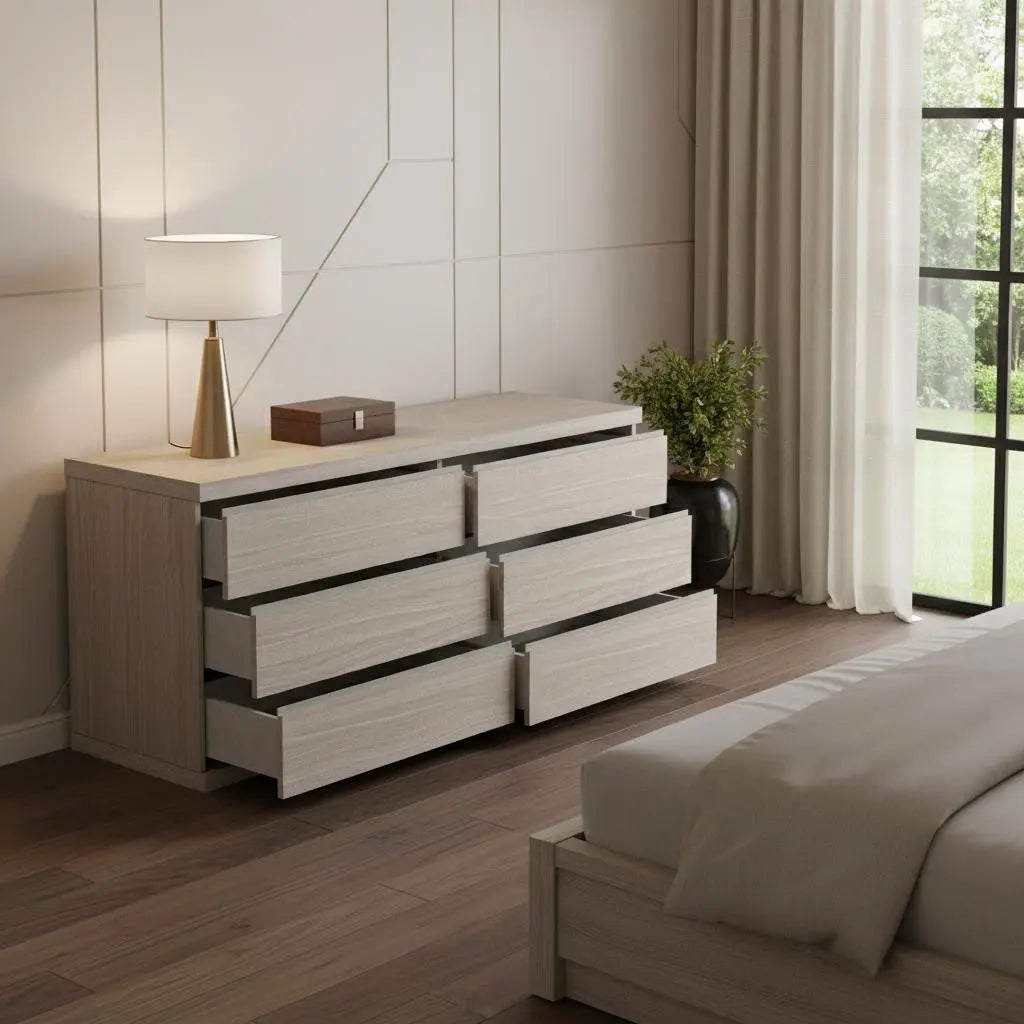 63" Oak Wood Six Drawer Double Dresser Homeroots Bed & Bath