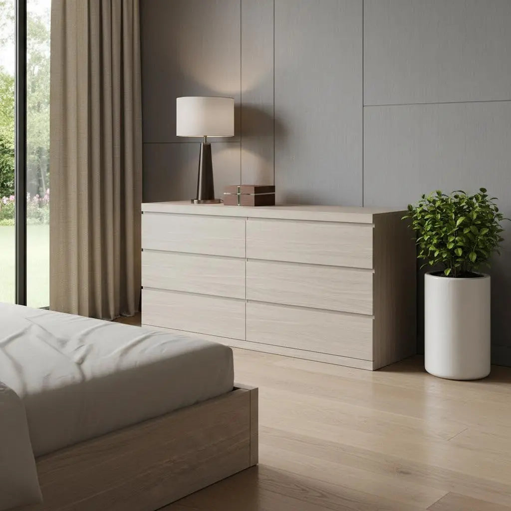 63" Oak Wood Six Drawer Double Dresser Homeroots Bed & Bath