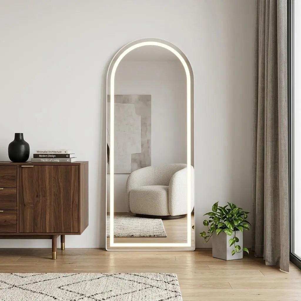 63" Silver Arch Lighted Freestanding And Wall Mounted Framed Full Length Mirror Homeroots Bed & Bath