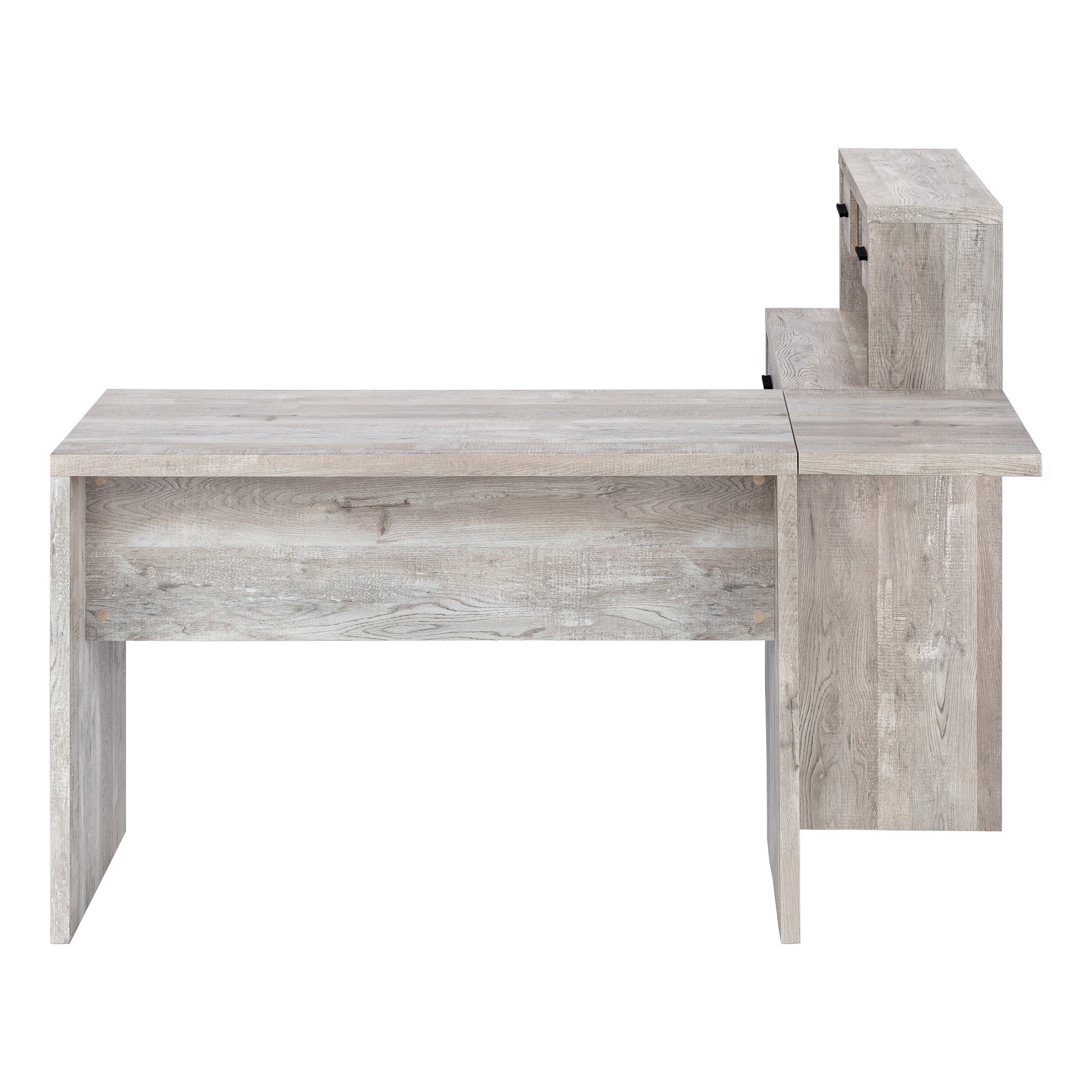 63" Taupe L Shape Computer Desk With Eight Drawers - GreatEagleInc