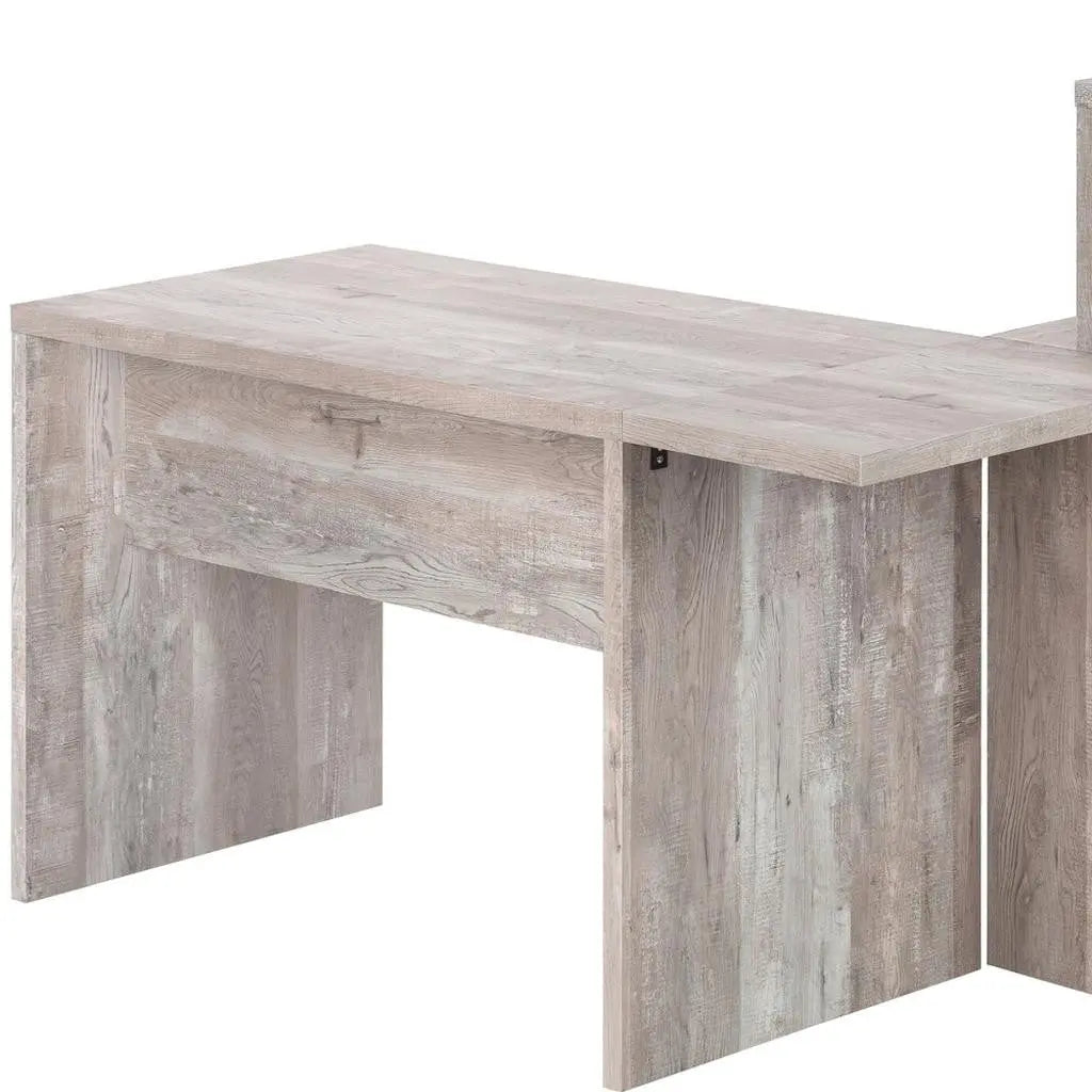 63" Taupe L Shape Computer Desk With Eight Drawers - GreatEagleInc