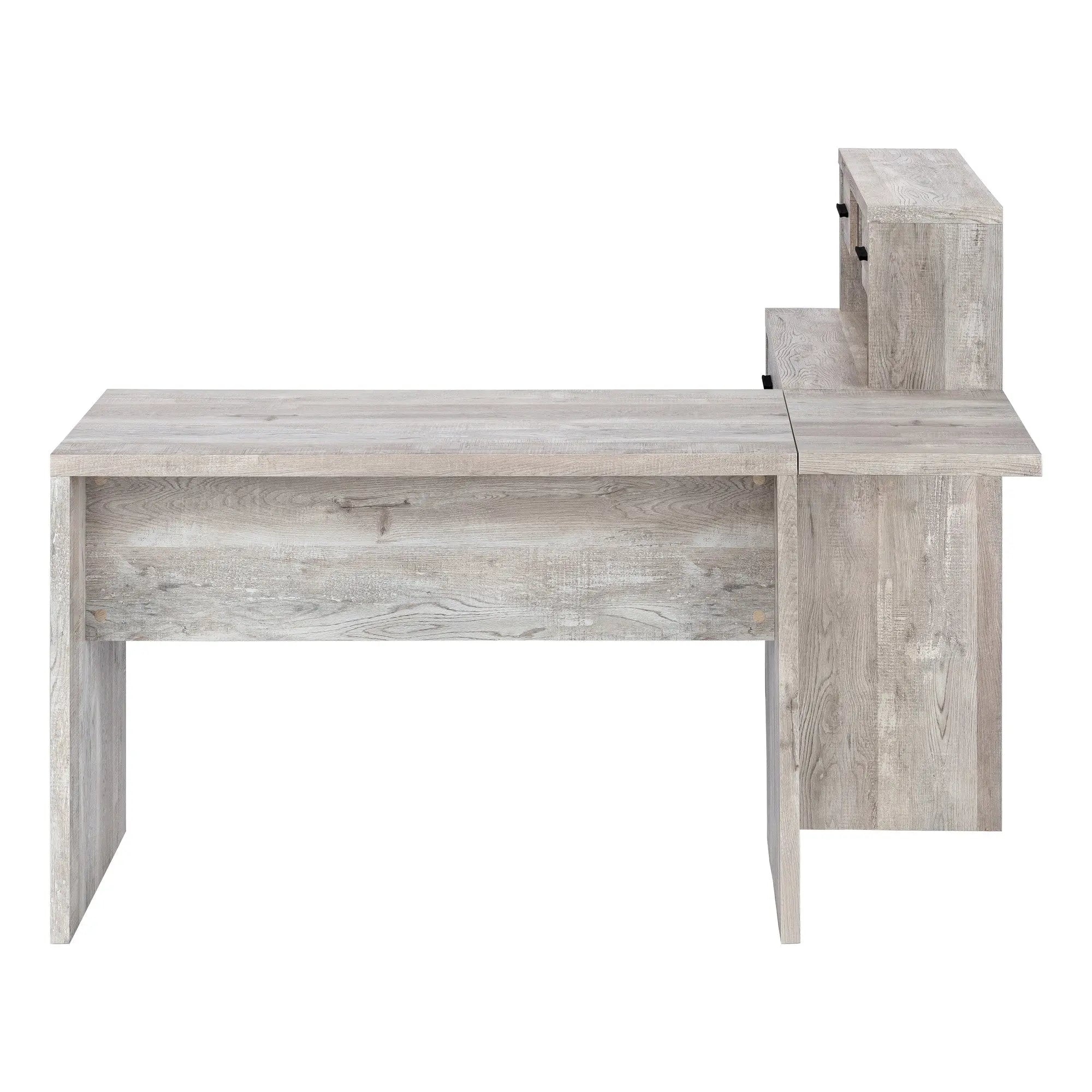 63" Taupe L Shape Computer Desk With Eight Drawers - GreatEagleInc