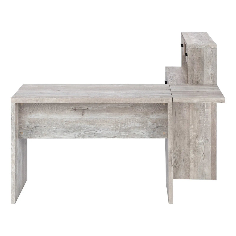 63" Taupe L Shape Computer Desk With Eight Drawers - GreatEagleInc