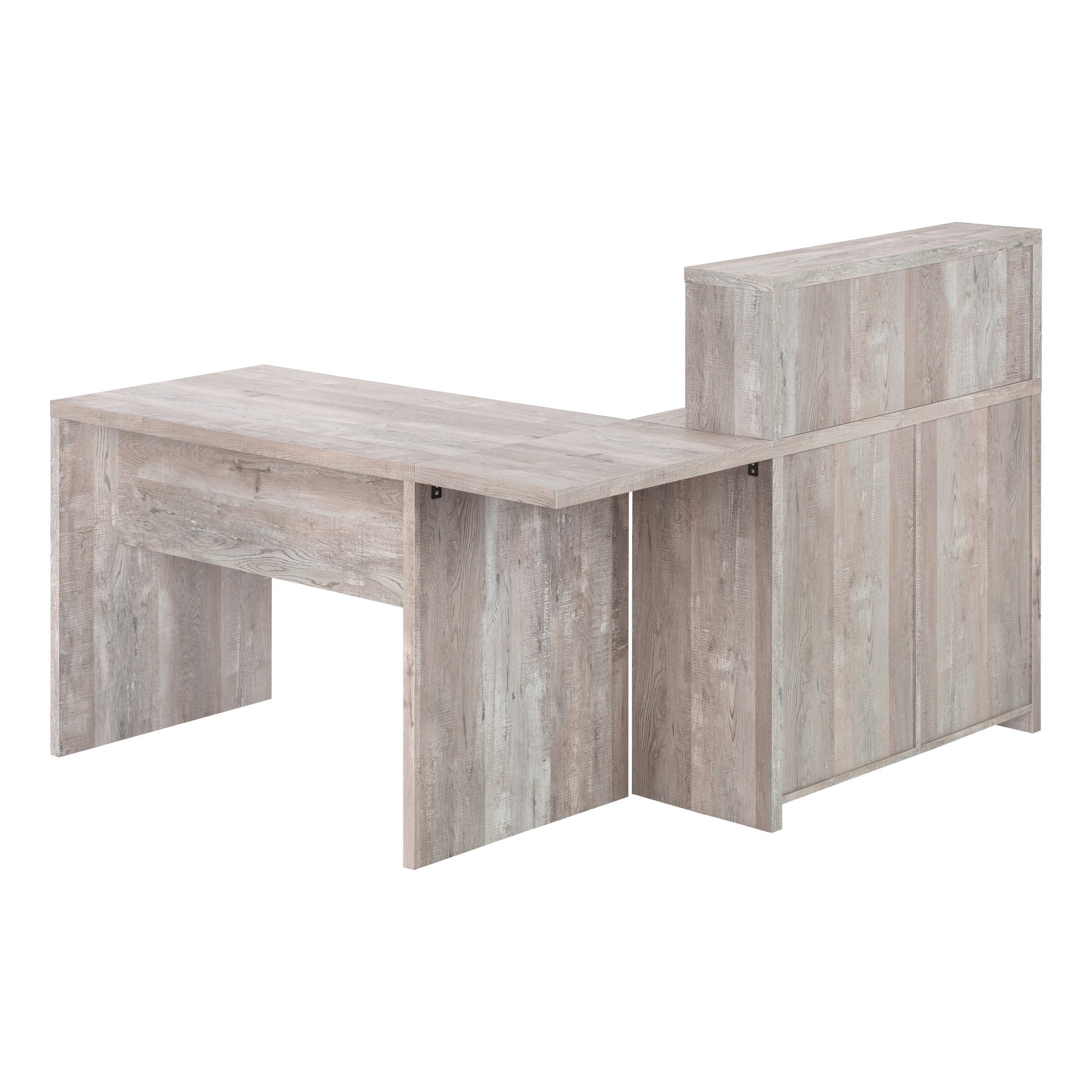 63" Taupe L Shape Computer Desk With Eight Drawers - GreatEagleInc