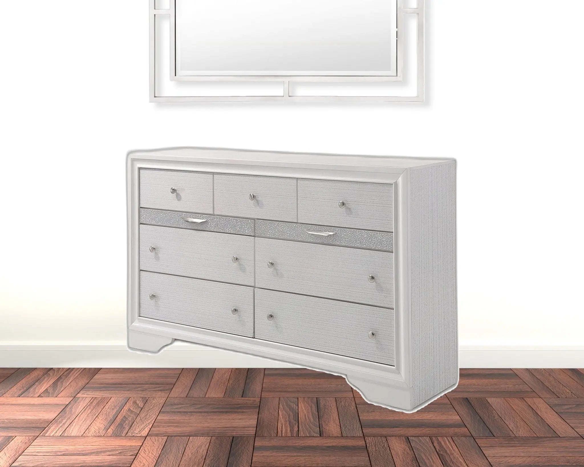 63" White Manufactured Wood Nine Drawer Triple Dresser - GreatEagleInc