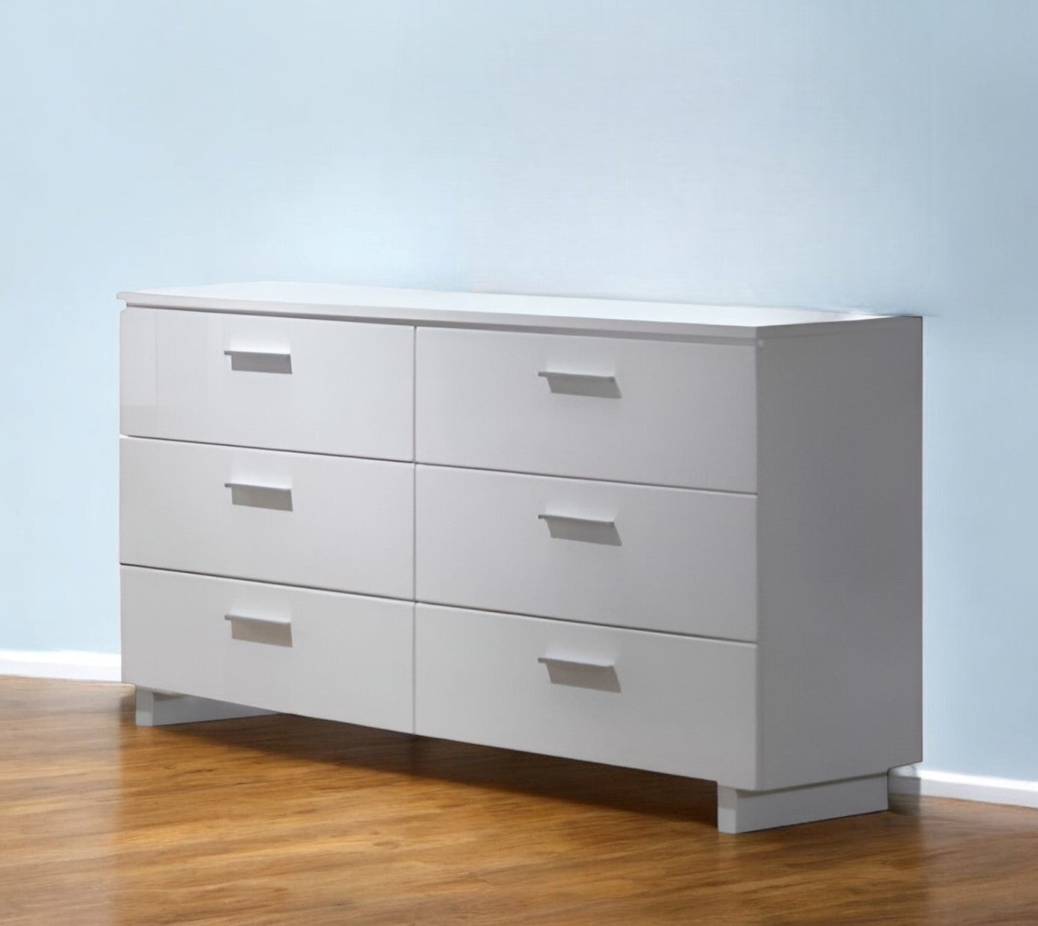 63" White Six Drawer Double Dresser - GreatEagleInc