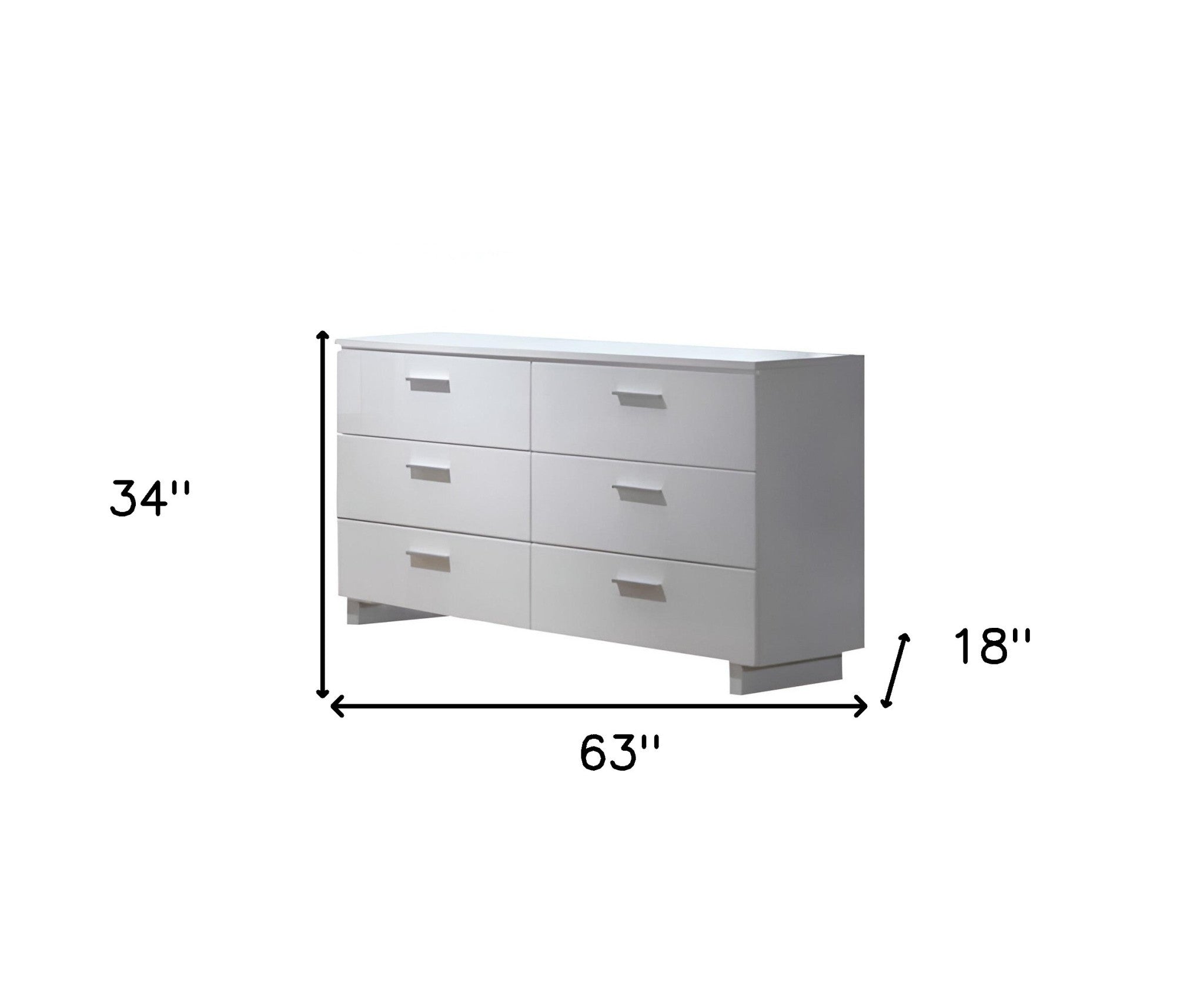 63" White Six Drawer Double Dresser - GreatEagleInc