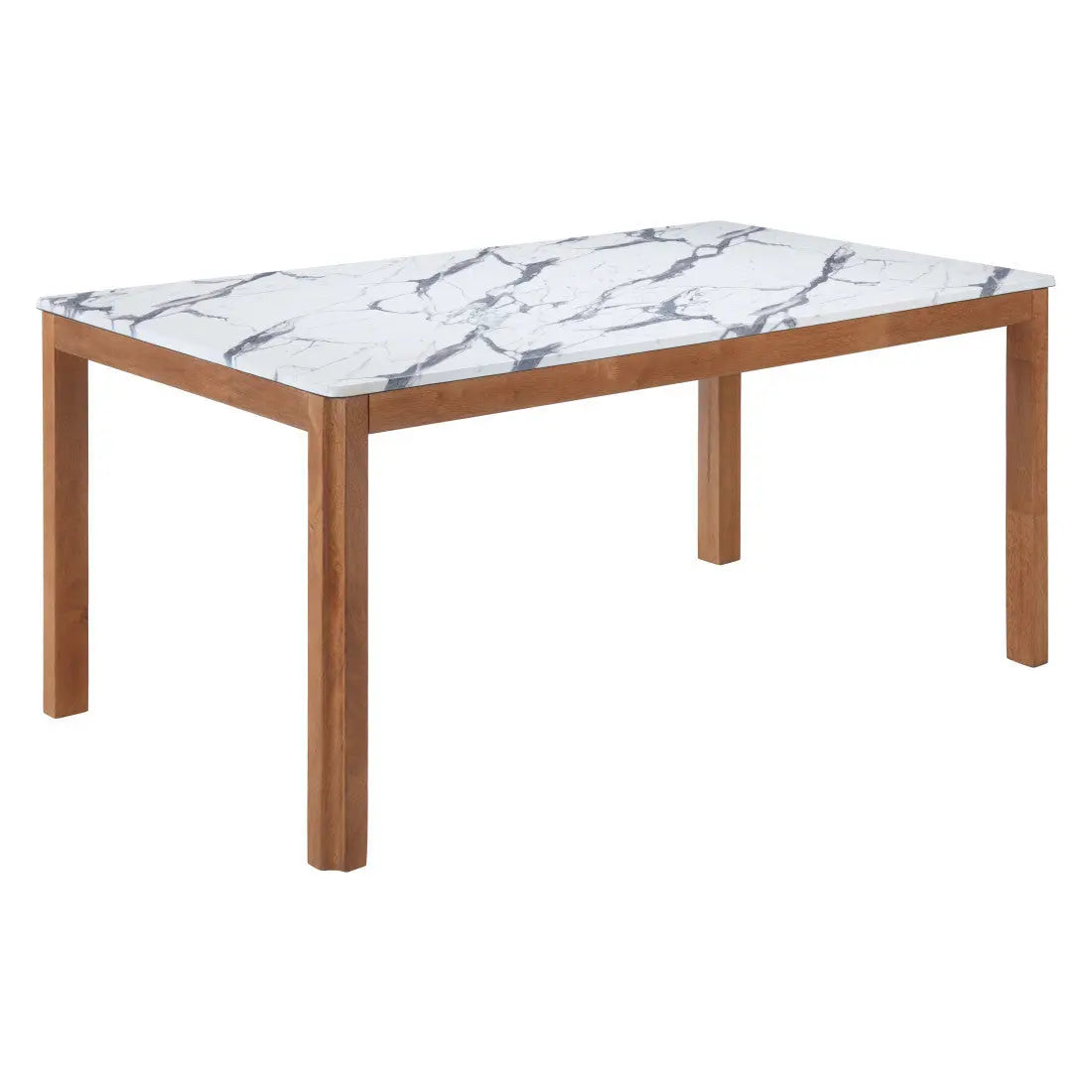63" White and Natural Faux Marble and Solid Wood Dining Table Homeroots Kitchen & Dining
