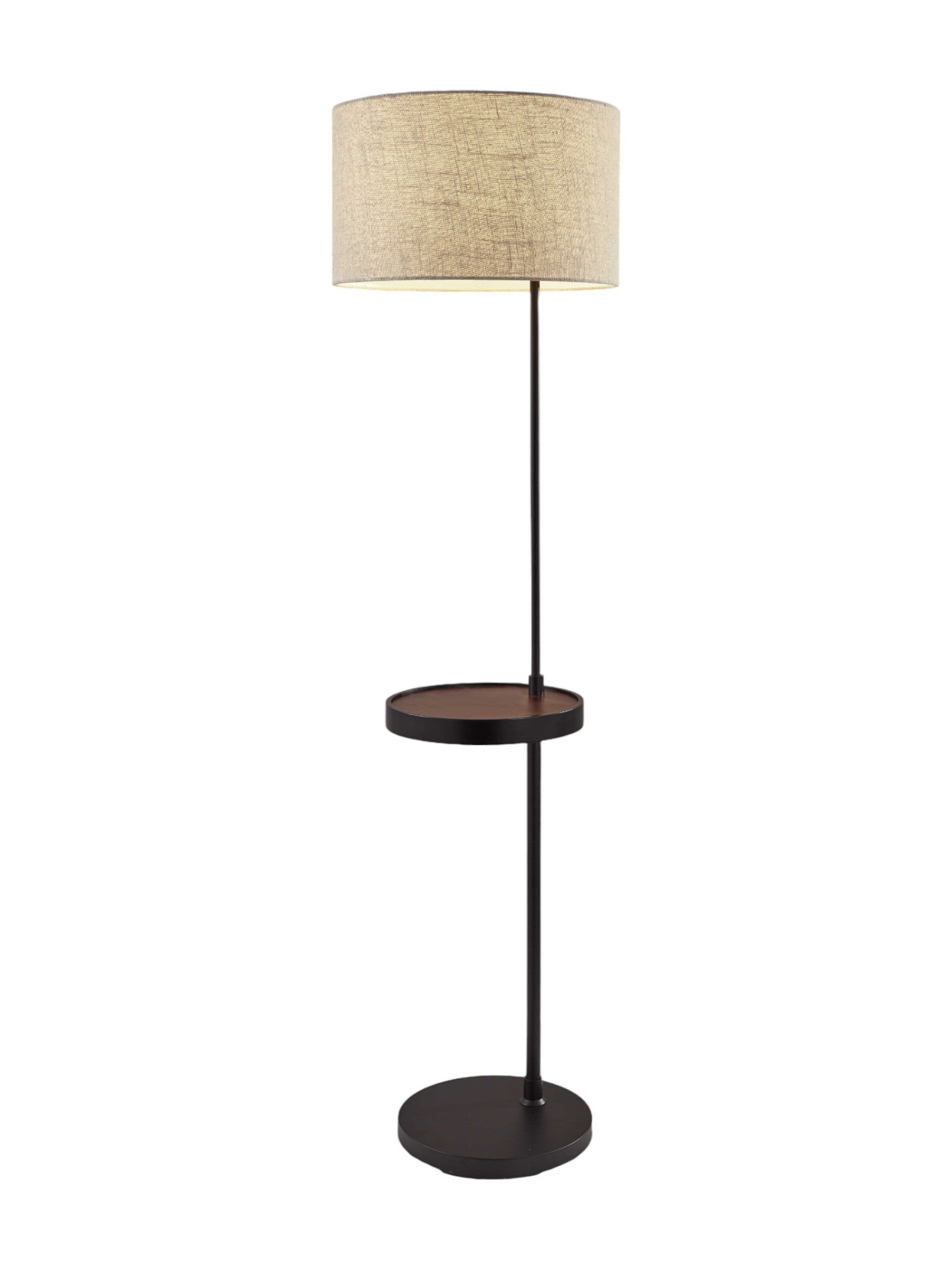 64" Beige And Black Tray Table Floor Lamp With Beige Fabric Drum Shade - GreatEagleInc