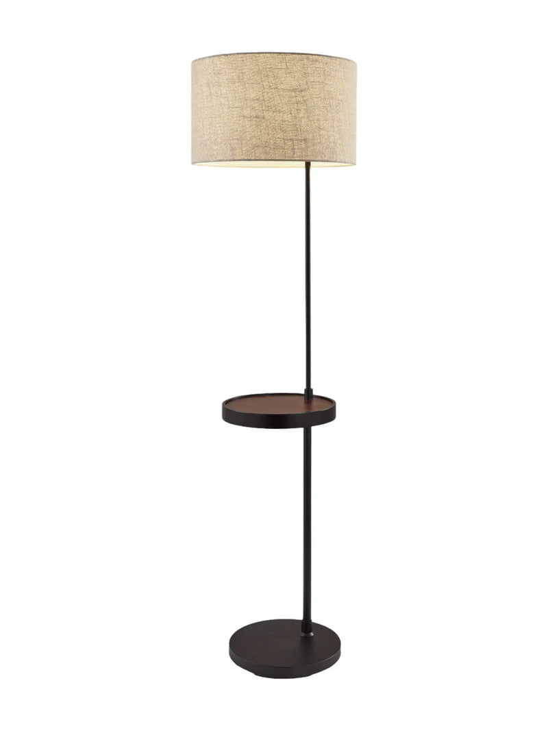 64" Beige And Black Tray Table Floor Lamp With Beige Fabric Drum Shade - GreatEagleInc