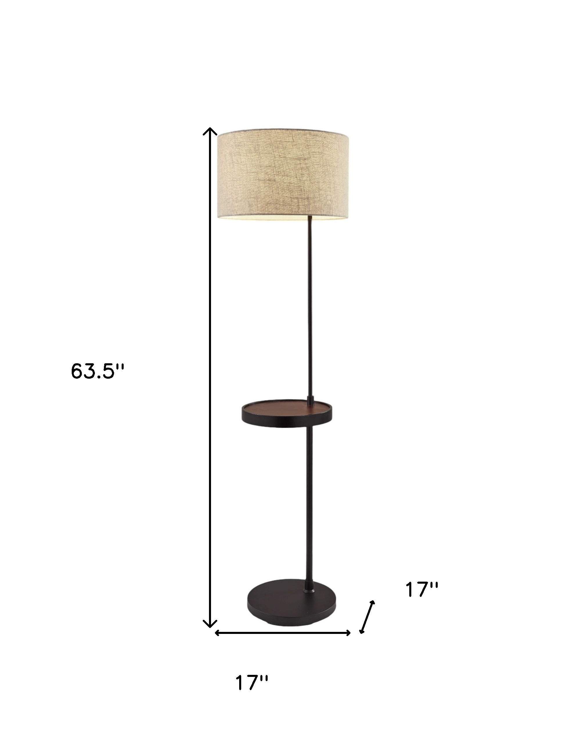 64" Beige And Black Tray Table Floor Lamp With Beige Fabric Drum Shade - GreatEagleInc