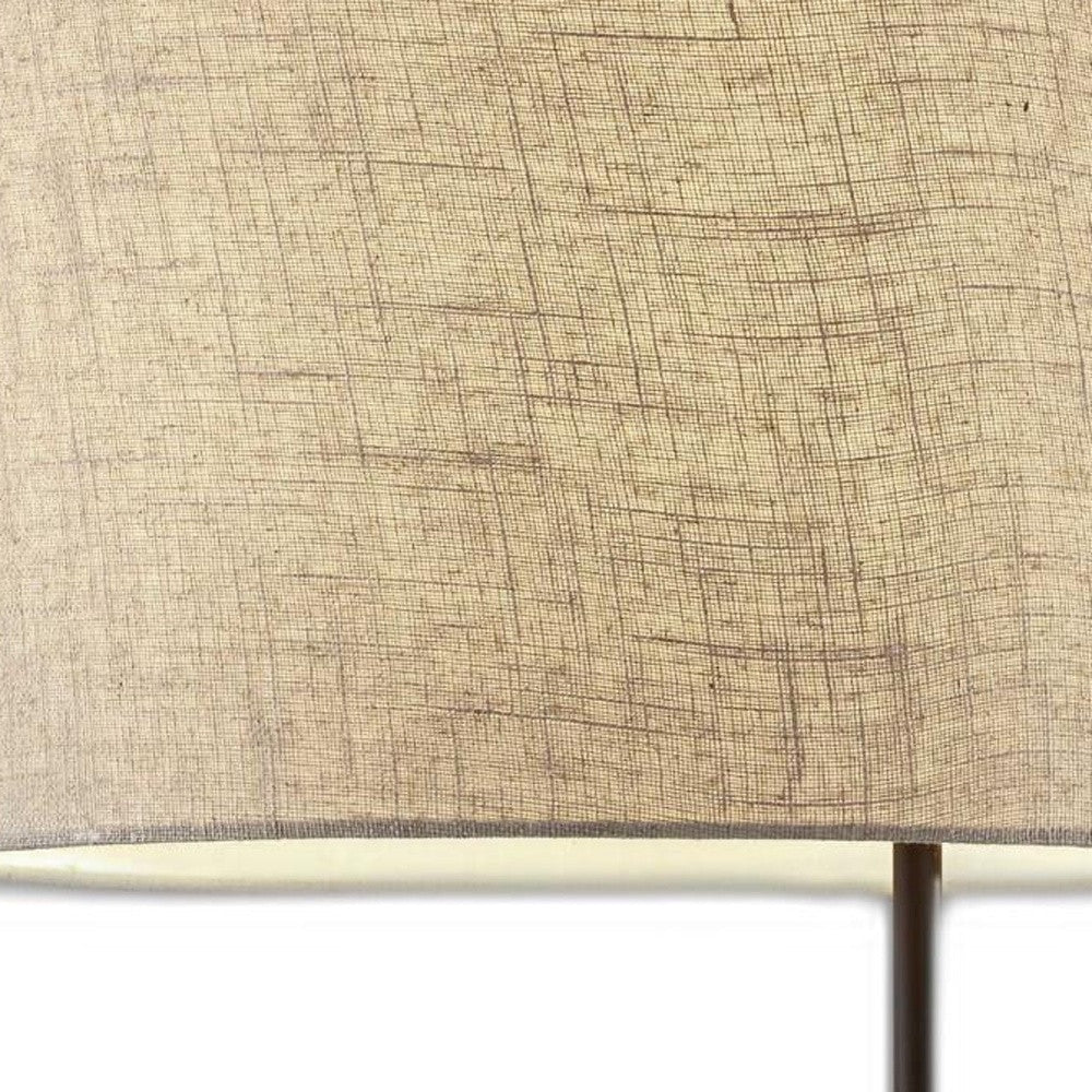 64" Beige And Black Tray Table Floor Lamp With Beige Fabric Drum Shade - GreatEagleInc