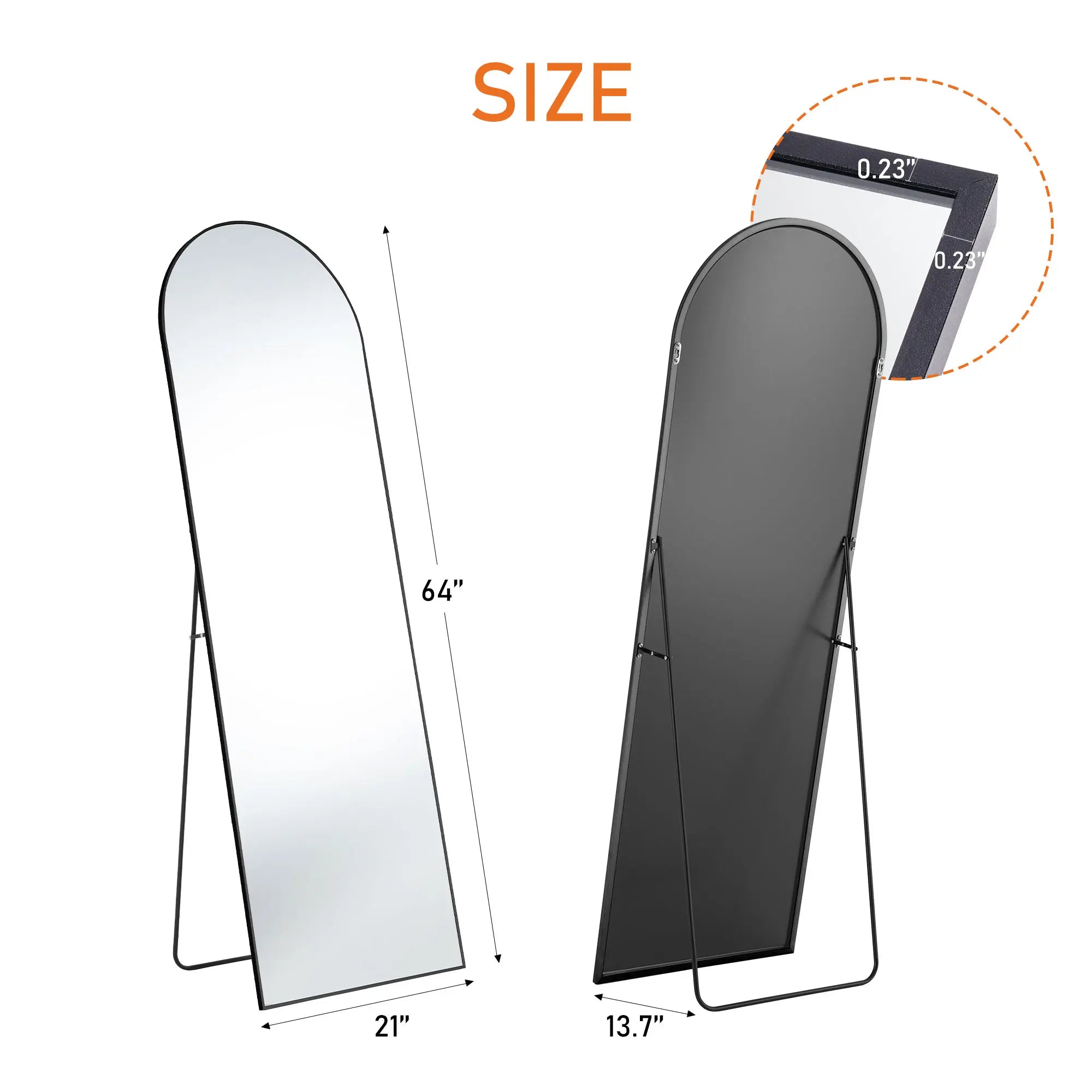 64" Black Aluminum Arch Freestanding And Wall Mounted Framed Full Length Mirror Homeroots Bed & Bath