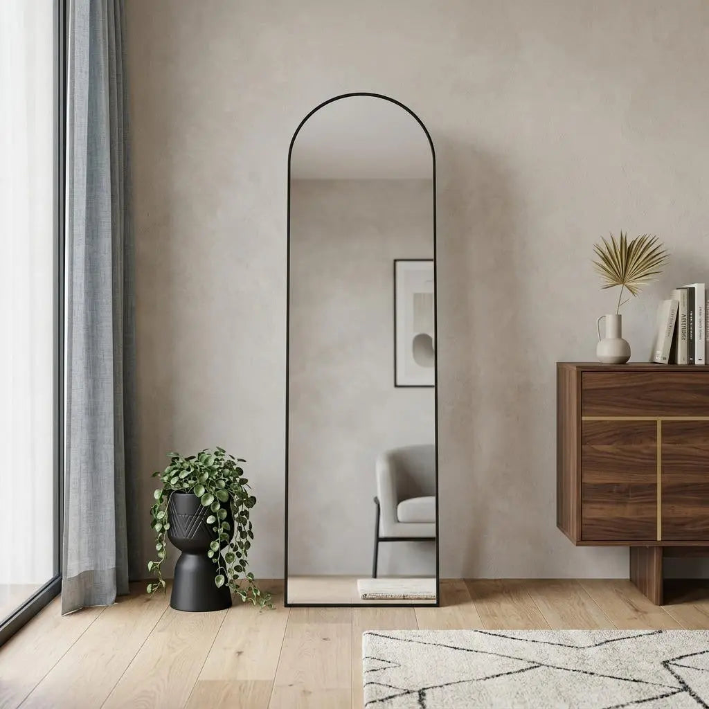 64" Black Aluminum Arch Freestanding And Wall Mounted Framed Full Length Mirror Homeroots Bed & Bath