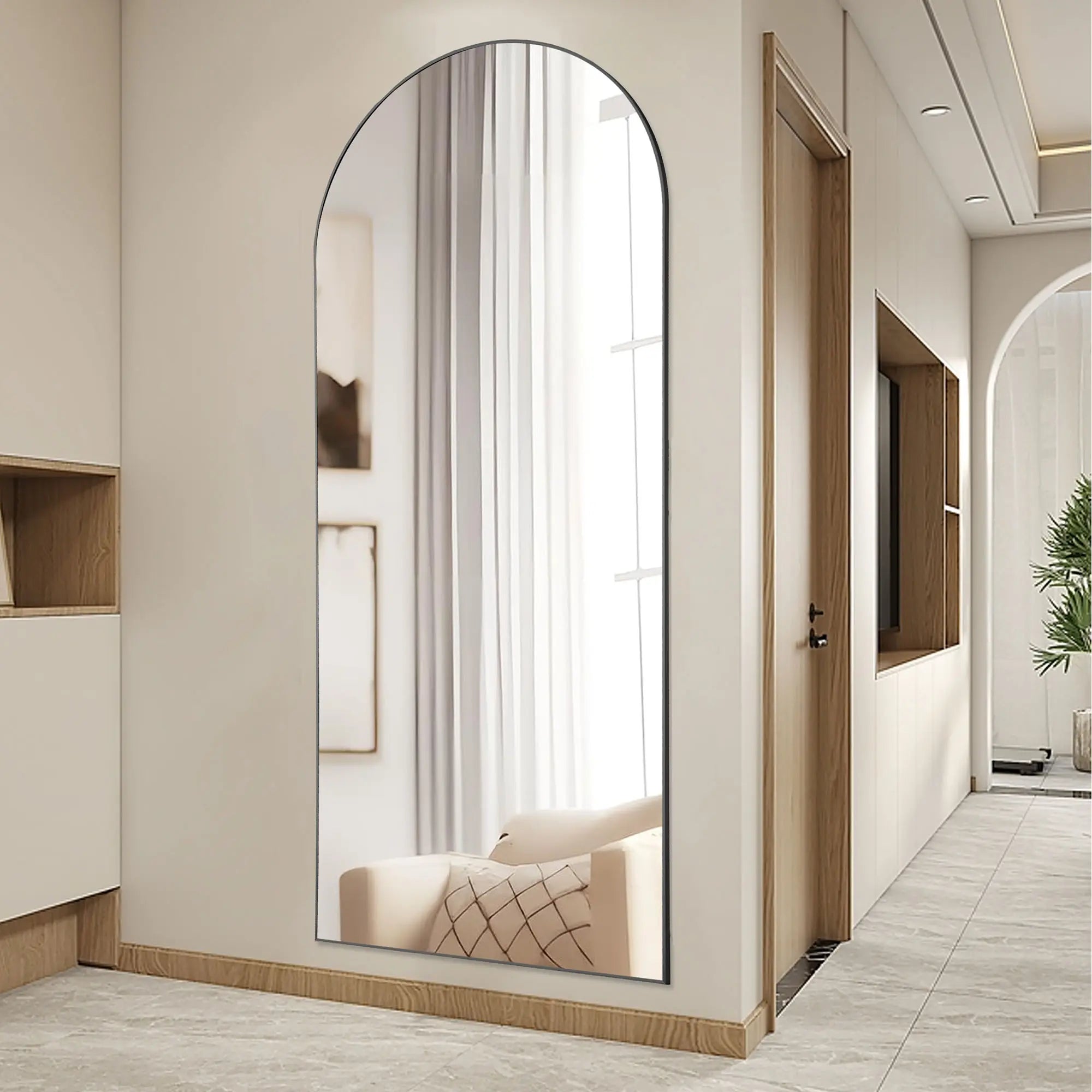 64" Black Aluminum Arch Freestanding And Wall Mounted Framed Full Length Mirror Homeroots Bed & Bath
