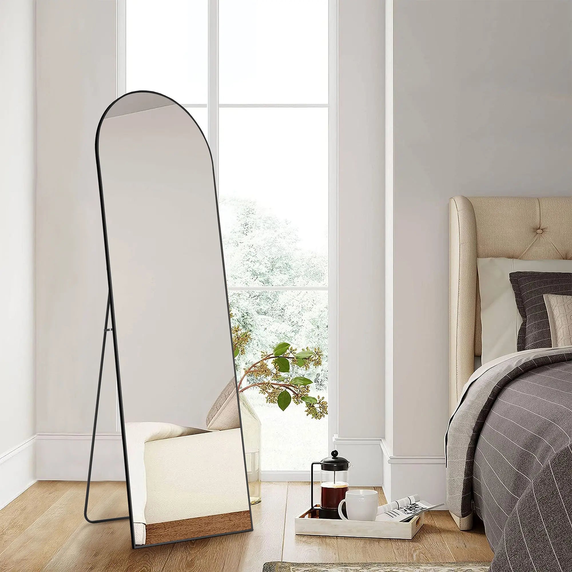 64" Black Aluminum Arch Freestanding And Wall Mounted Framed Full Length Mirror Homeroots Bed & Bath