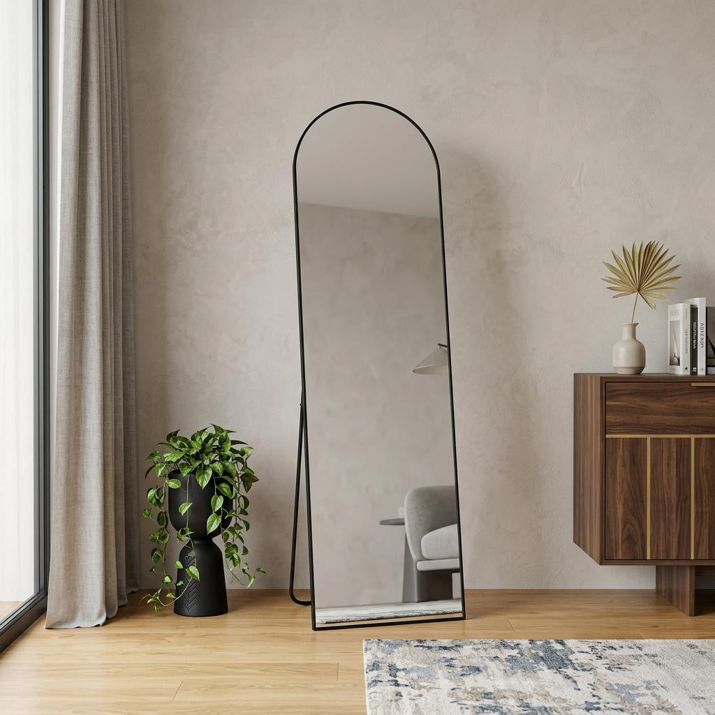 64" Black Aluminum Arch Freestanding And Wall Mounted Framed Full Length Mirror Homeroots Bed & Bath