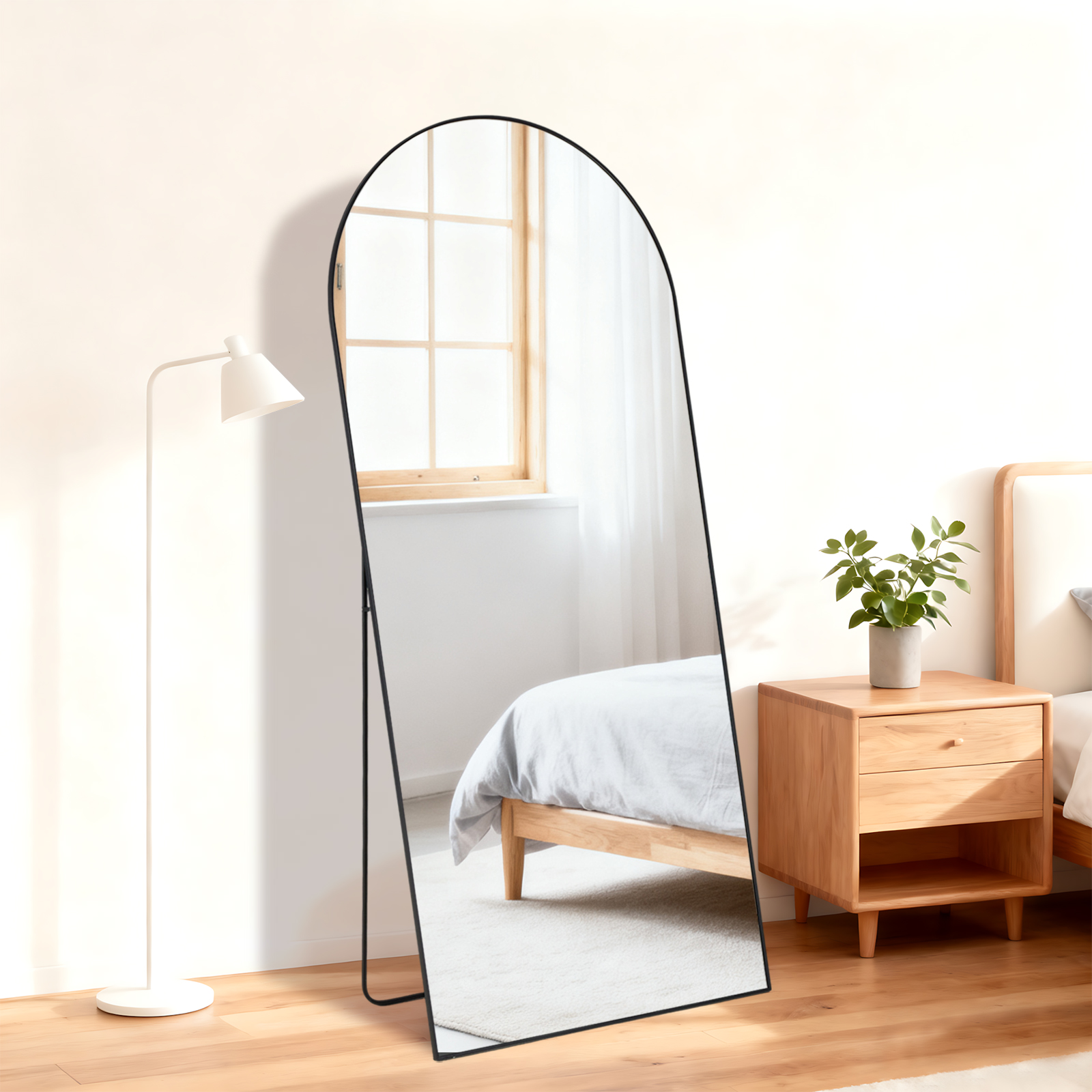 64" Black Aluminum Arch Freestanding And Wall Mounted Framed Full Length Mirror Homeroots Bed & Bath