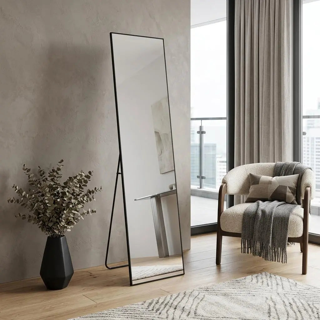 64" Black Aluminum Freestanding And Wall Mounted Framed Full Length Mirror Homeroots Bed & Bath
