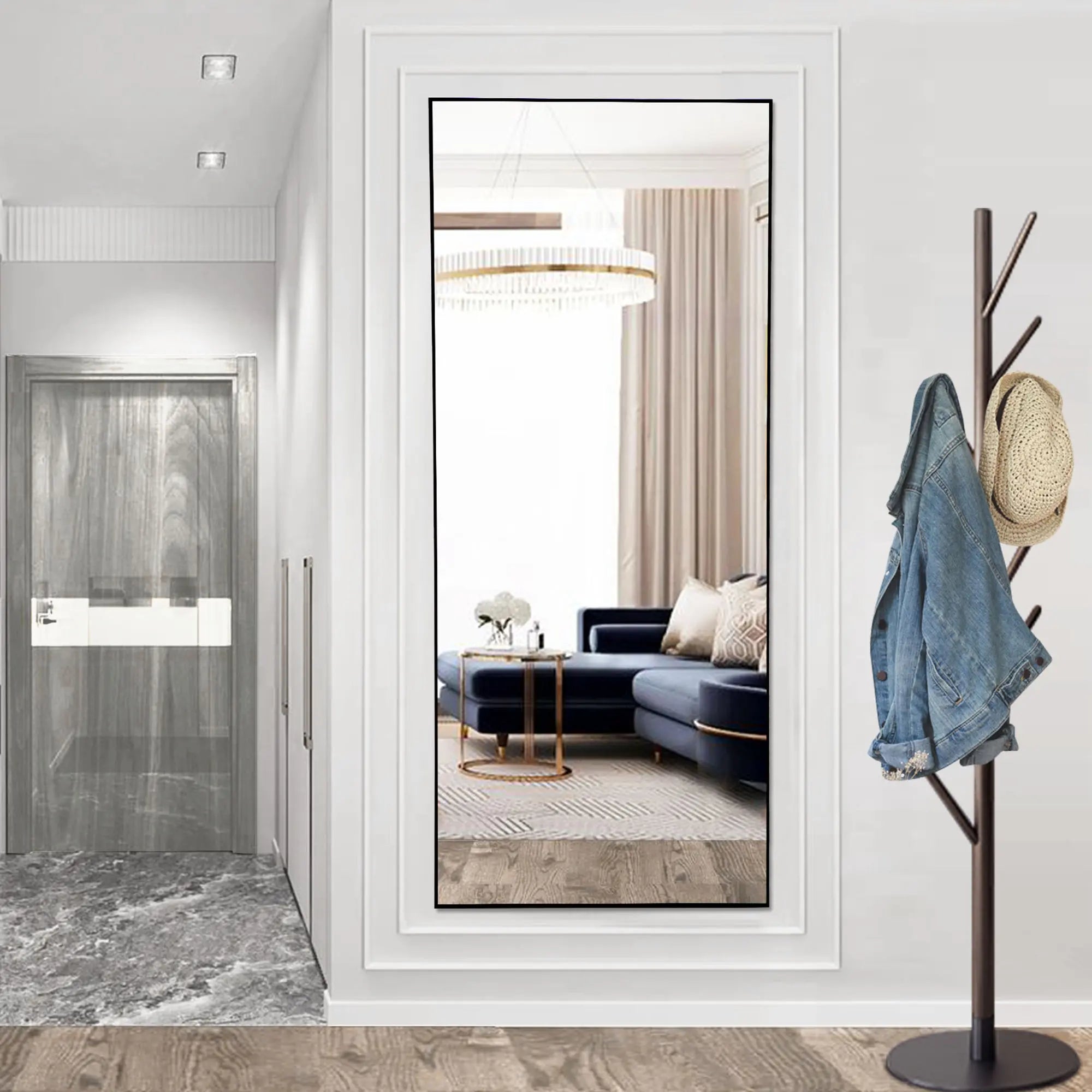 64" Black Aluminum Freestanding And Wall Mounted Framed Full Length Mirror Homeroots Bed & Bath