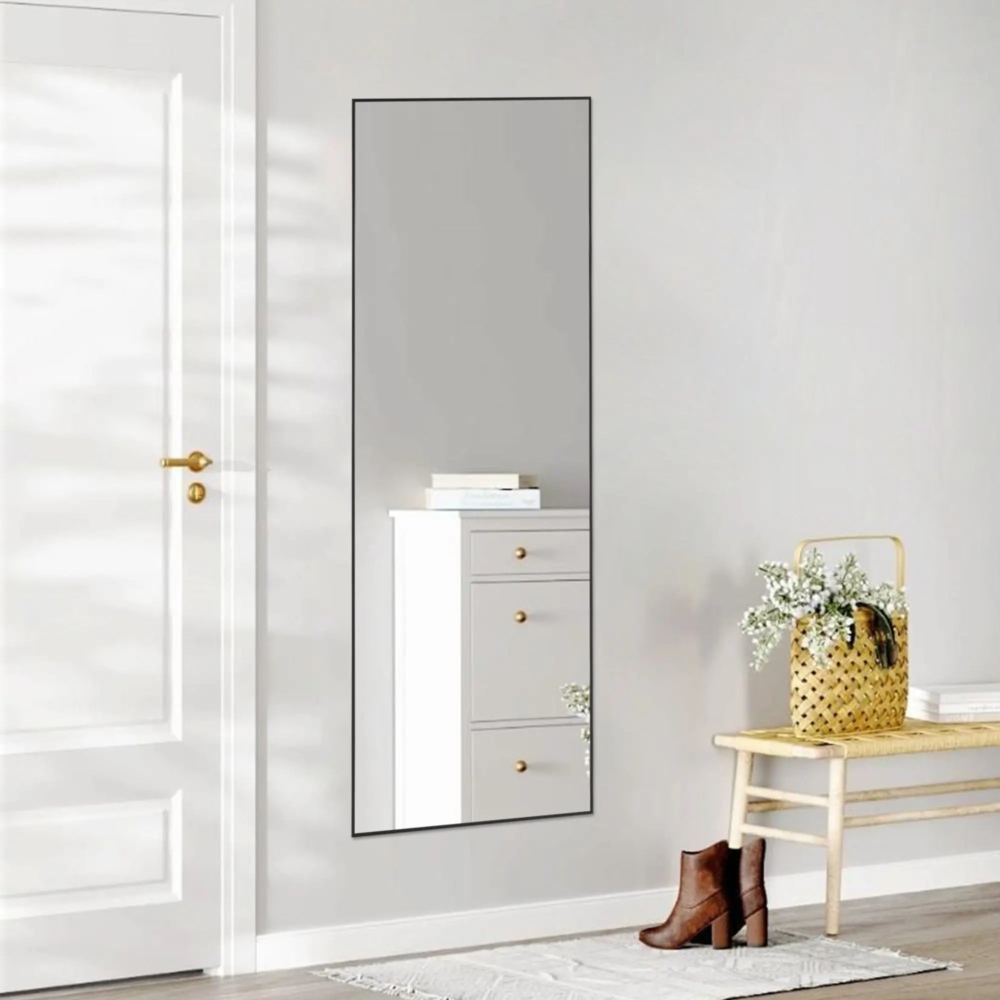 64" Black Aluminum Freestanding And Wall Mounted Framed Full Length Mirror Homeroots Bed & Bath
