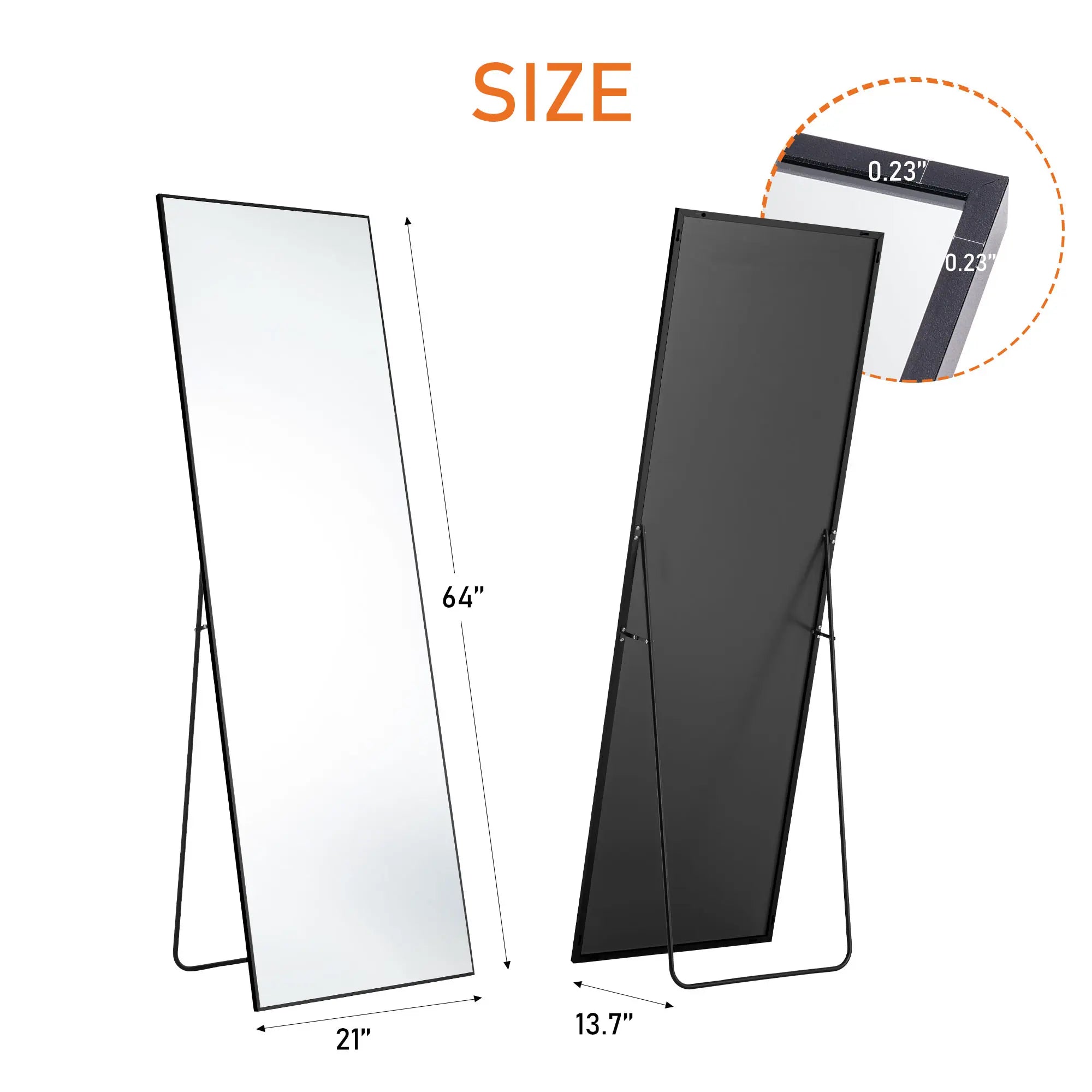64" Black Aluminum Freestanding And Wall Mounted Framed Full Length Mirror Homeroots Bed & Bath