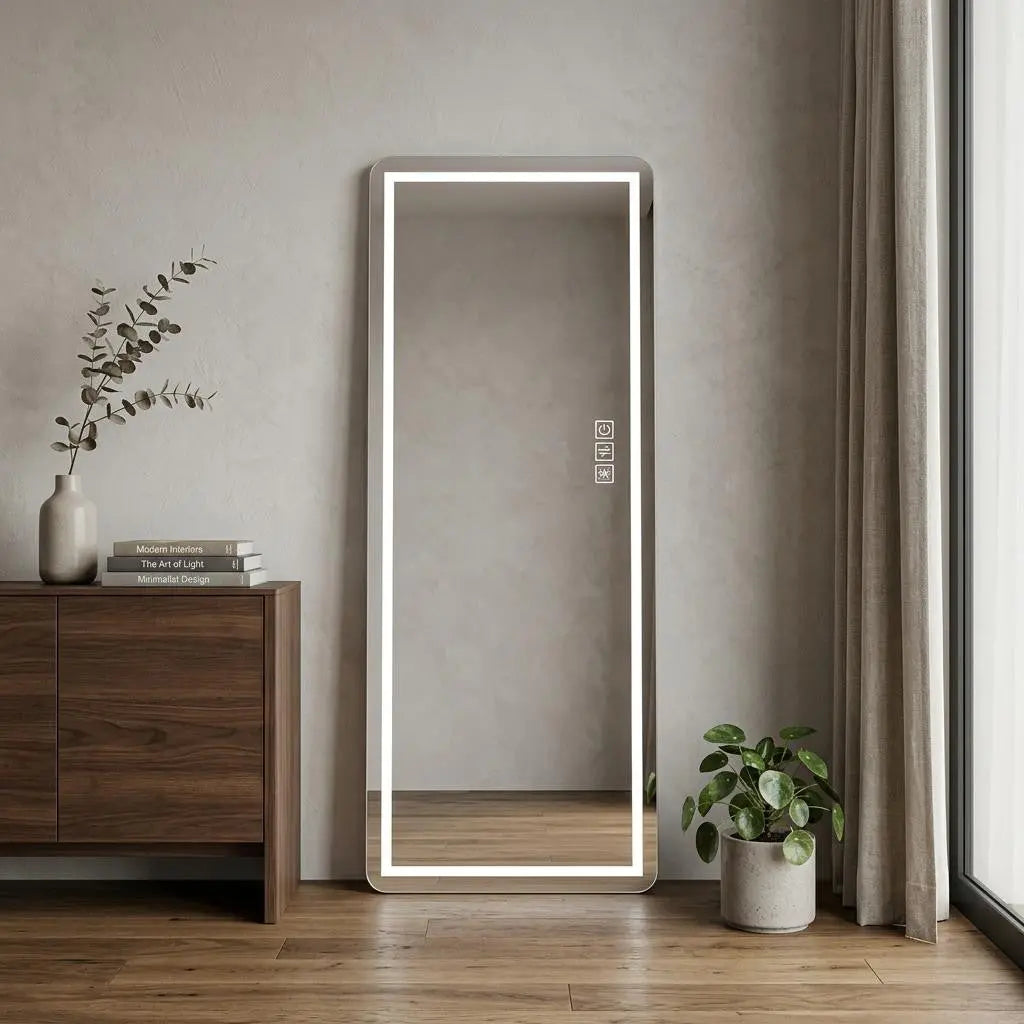 64" Black Aluminum Lighted Wall Mounted And Freestanding Framed Full Length Mirror Homeroots Bed & Bath
