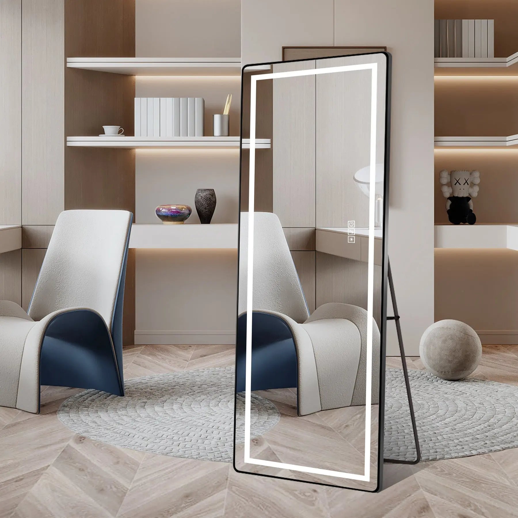 64" Black Aluminum Lighted Wall Mounted And Freestanding Framed Full Length Mirror Homeroots Bed & Bath