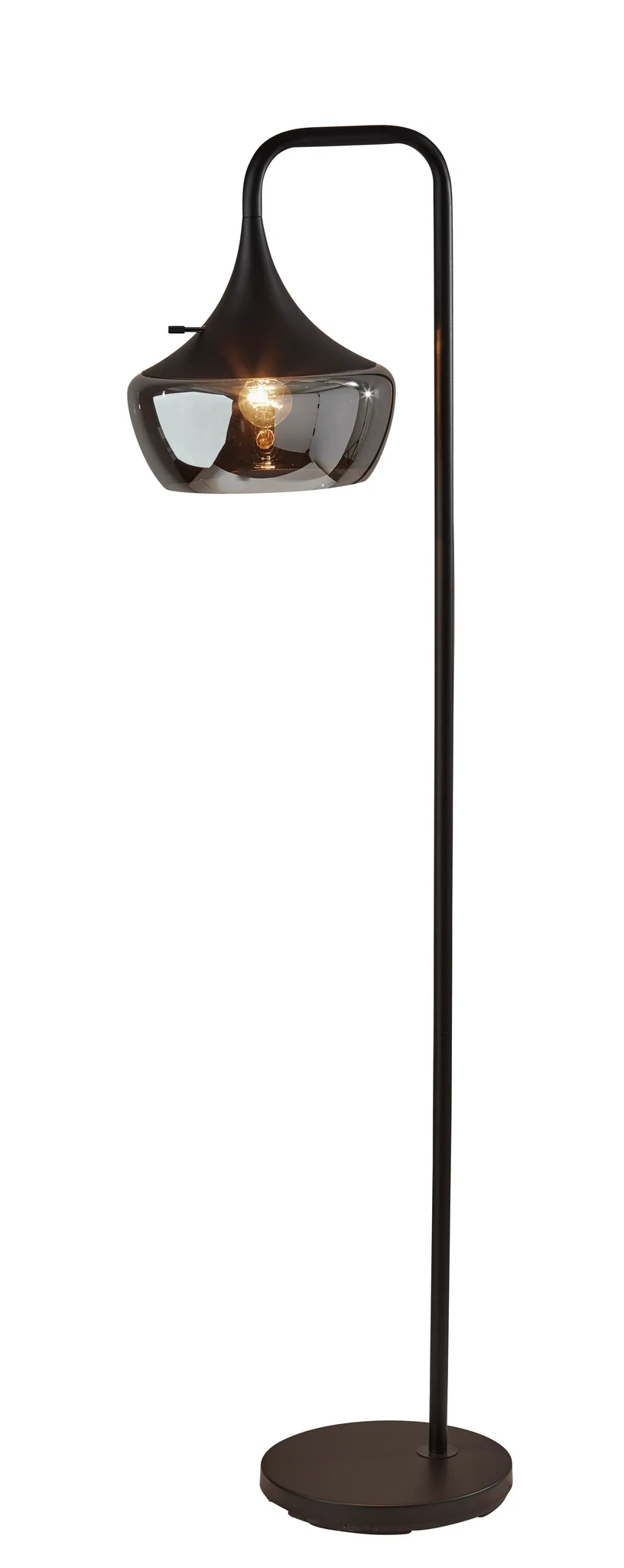 64" Black Task Floor Lamp With Black Glass Bowl Shade - GreatEagleInc