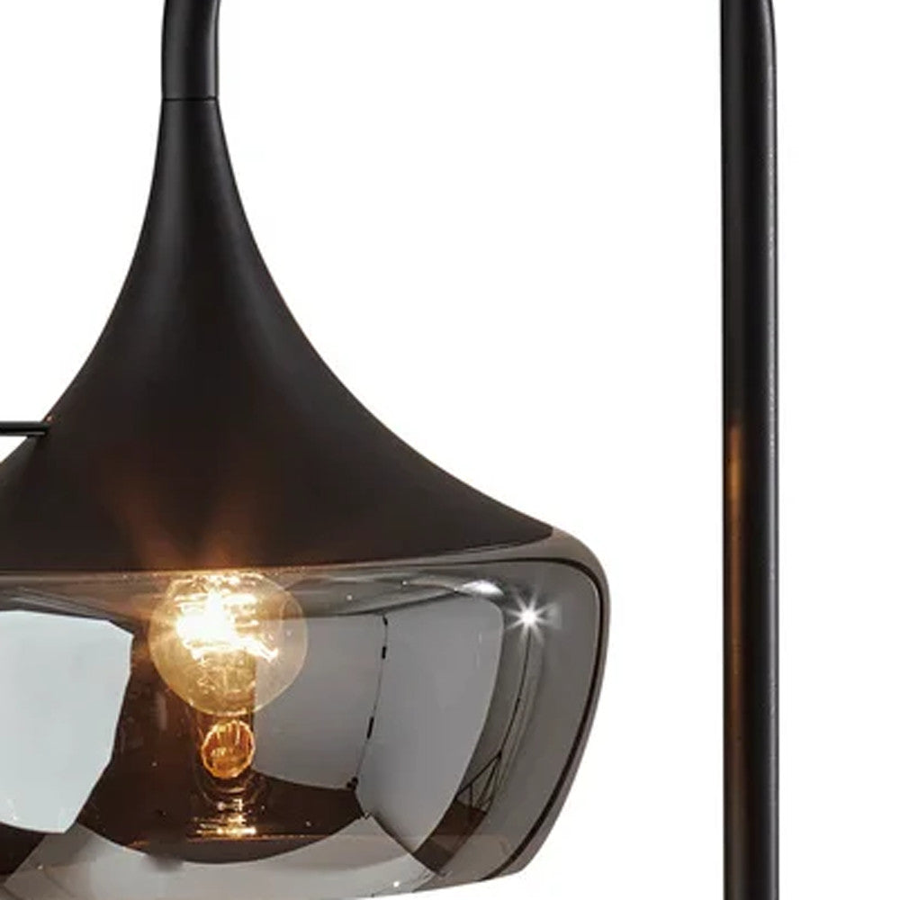64" Black Task Floor Lamp With Black Glass Bowl Shade - GreatEagleInc