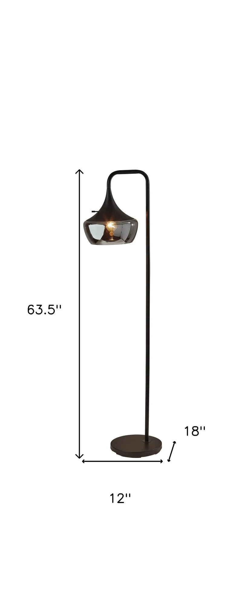 64" Black Task Floor Lamp With Black Glass Bowl Shade - GreatEagleInc