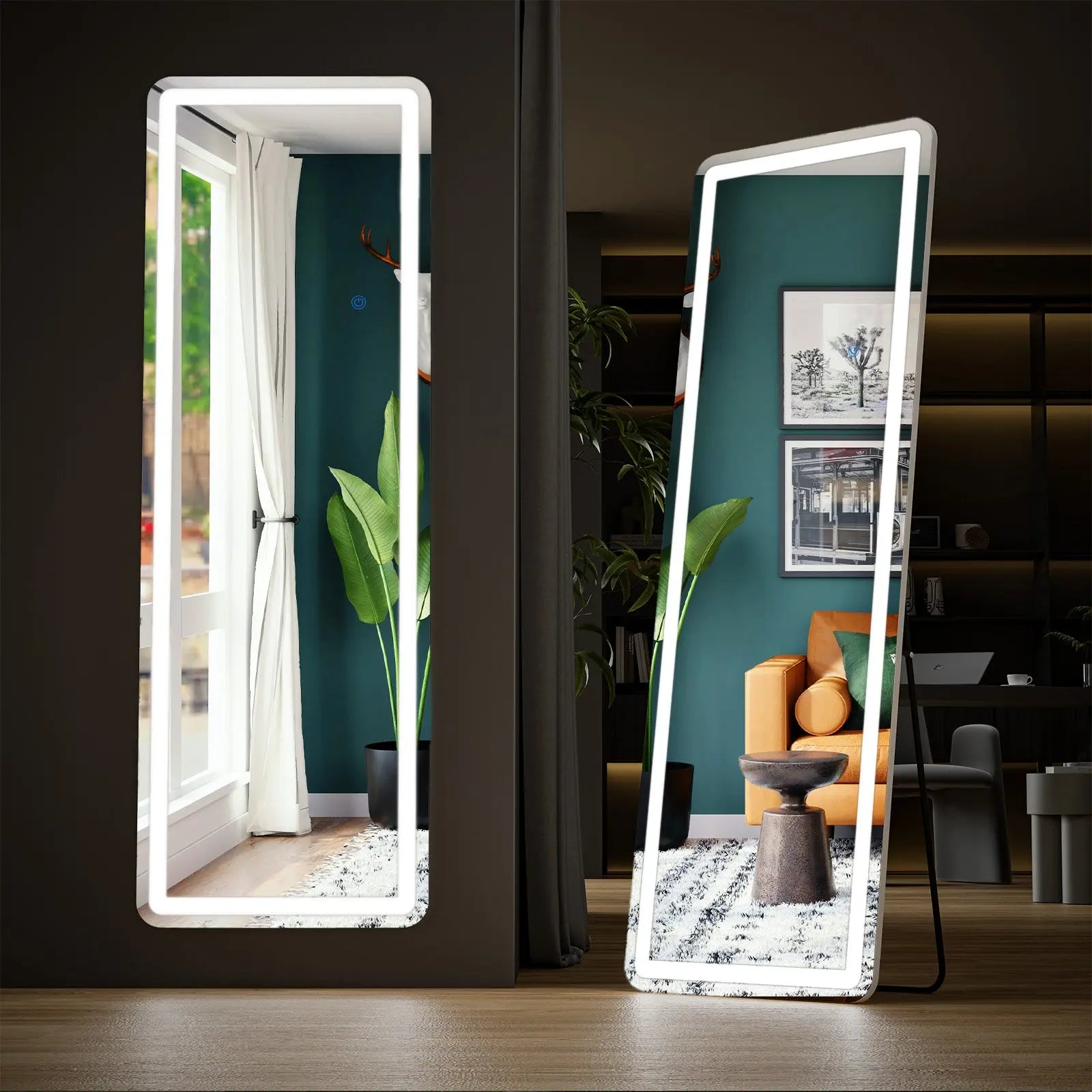 64" Clear Lighted Freestanding and Wall Mount Frameless Full Length Mirror Homeroots Bed & Bath