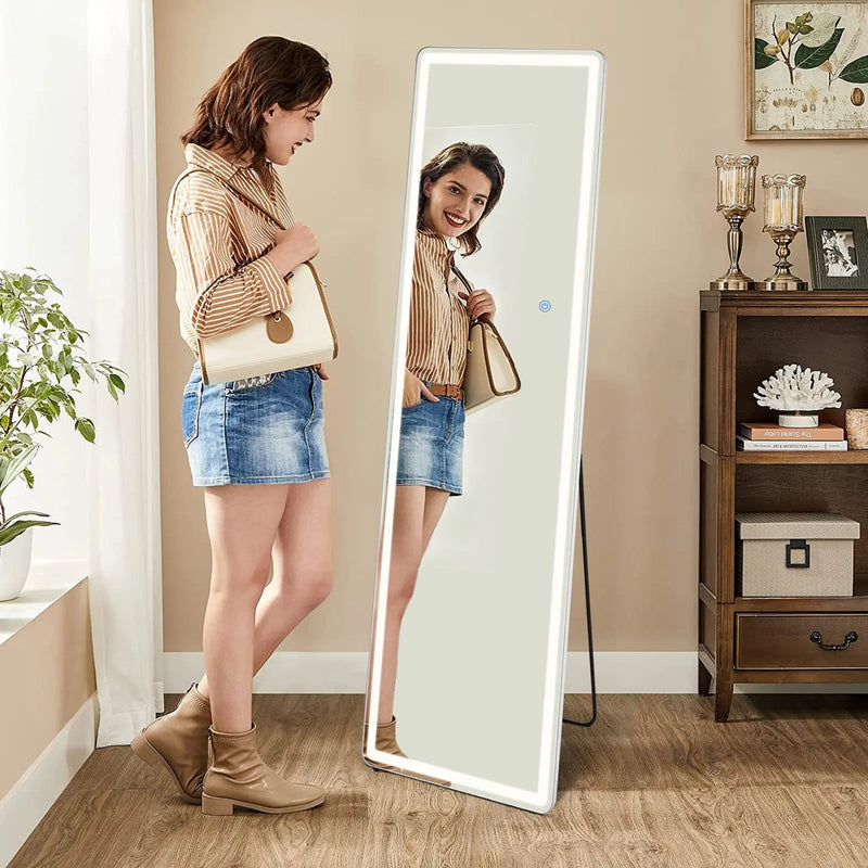 64" Clear Lighted Freestanding and Wall Mount Frameless Full Length Mirror Homeroots Bed & Bath