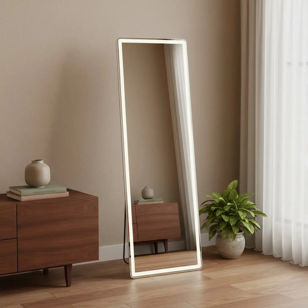 64" Clear Lighted Freestanding and Wall Mount Frameless Full Length Mirror Homeroots Bed & Bath