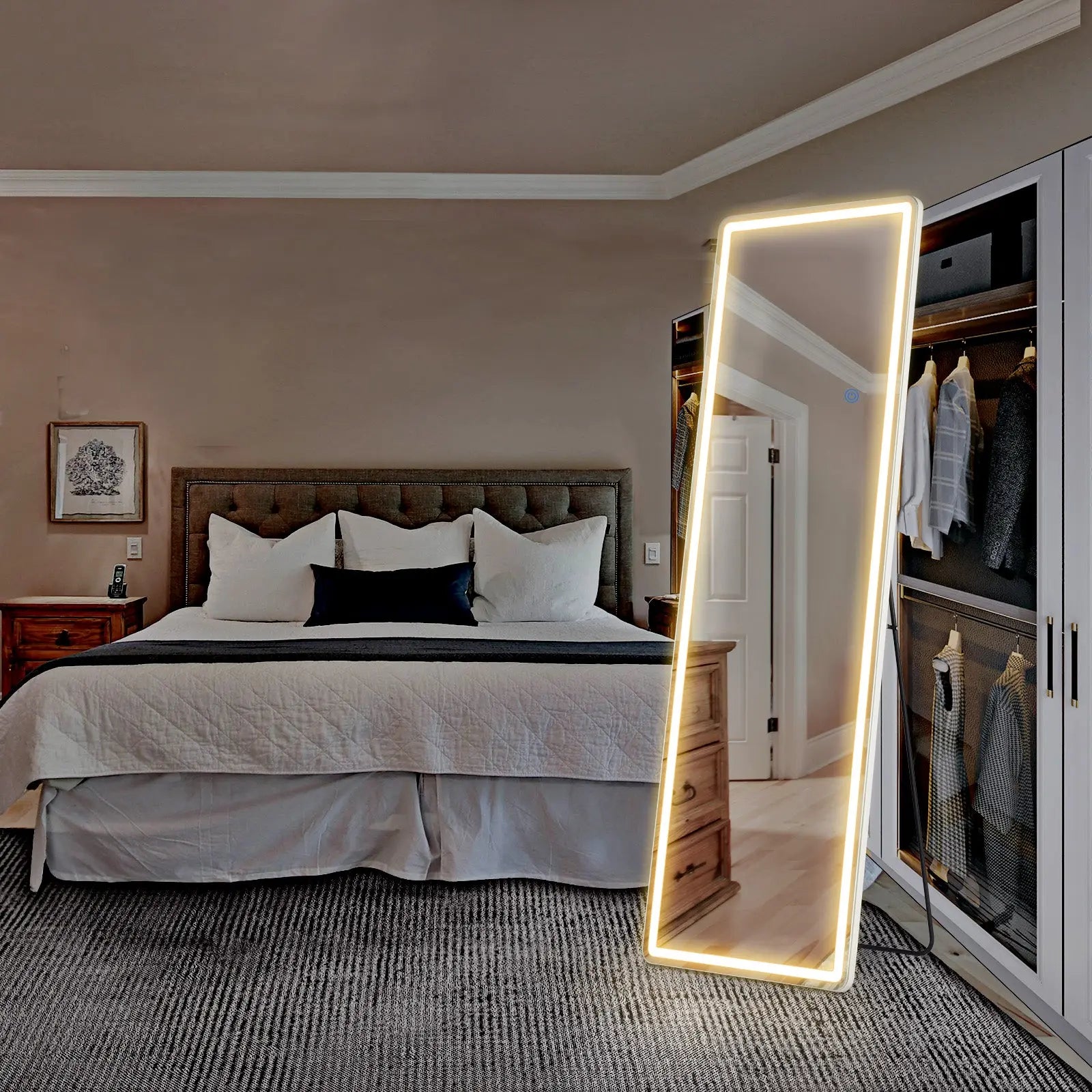 64" Clear Lighted Freestanding and Wall Mount Frameless Full Length Mirror Homeroots Bed & Bath