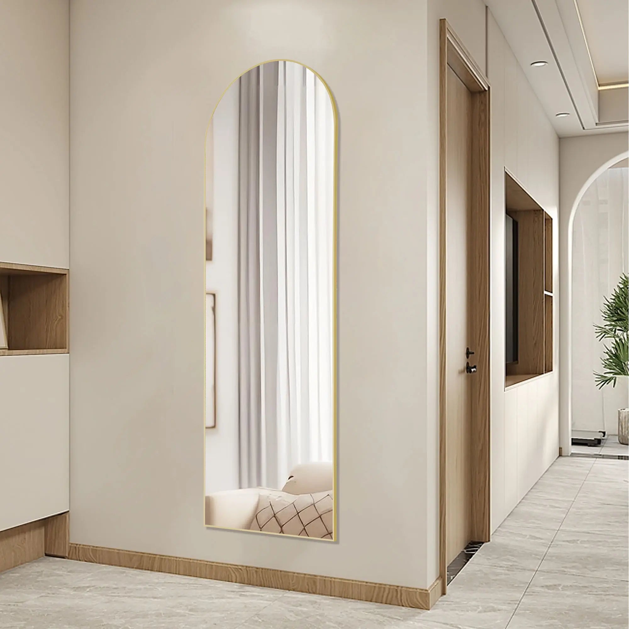64" Gold Aluminum Arch Freestanding And Wall Mounted Framed Full Length Mirror Homeroots Bed & Bath